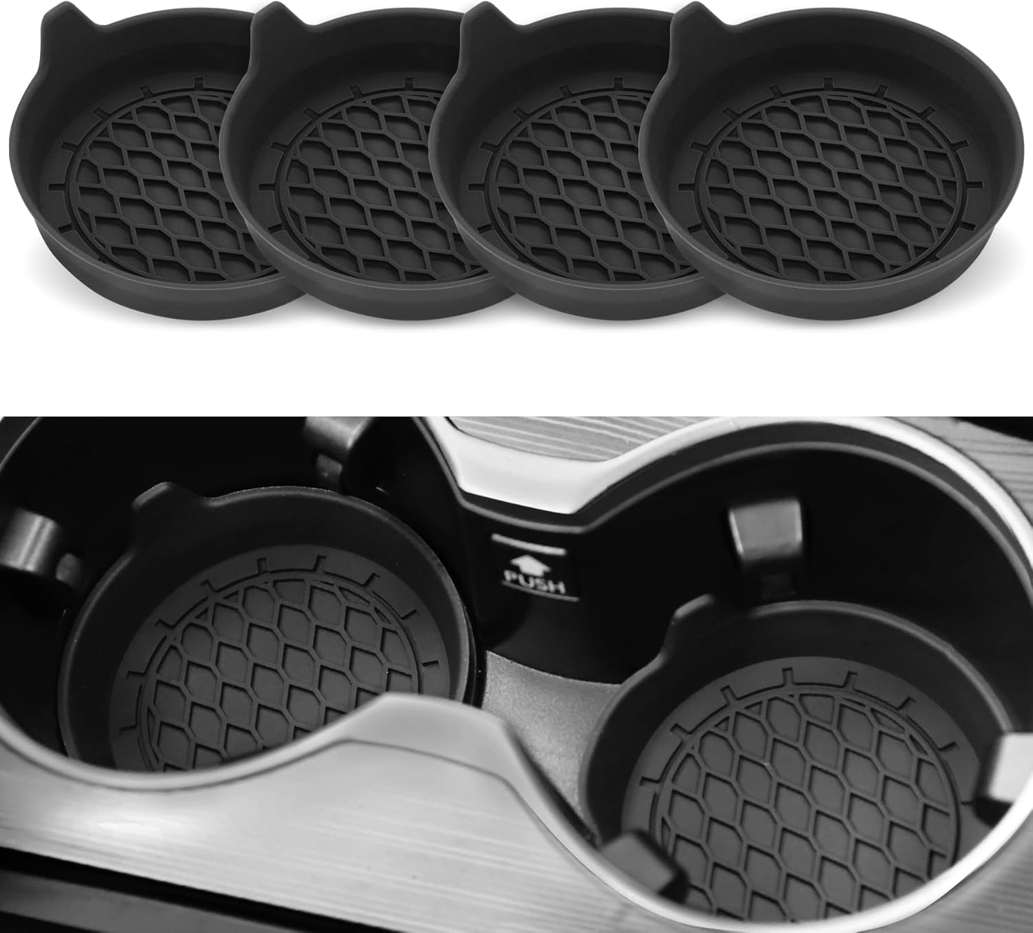 Car Cup Holder Coaster, Silicone Cup Holder Insert, Universal Non-Slip Cup Holder, Auto Accessories Interior Unisex 4 Pack Black - Image 1