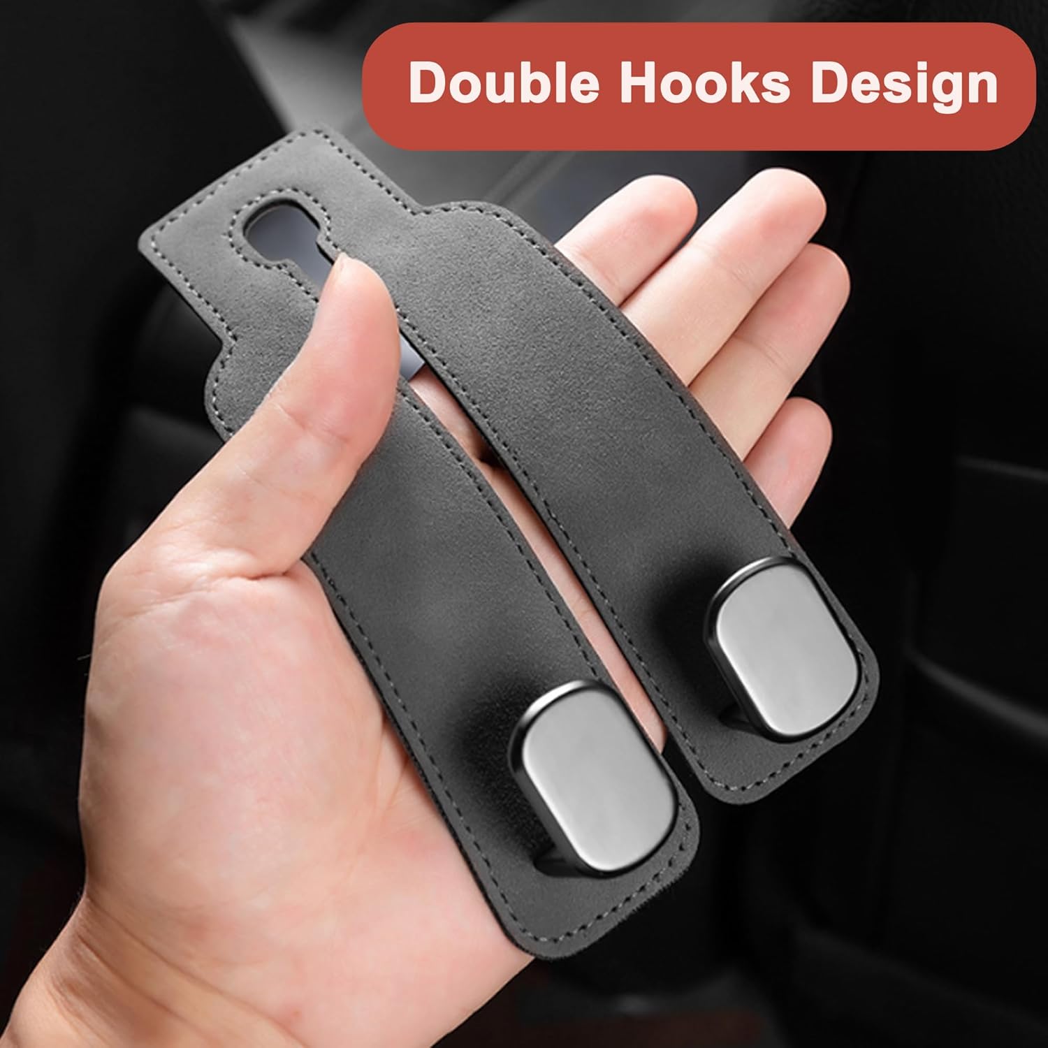 Car Headrest Hook, Car Hook for Wallet & Bag, Car Wallet Hook (Grey - Pack of 2) - Image 3