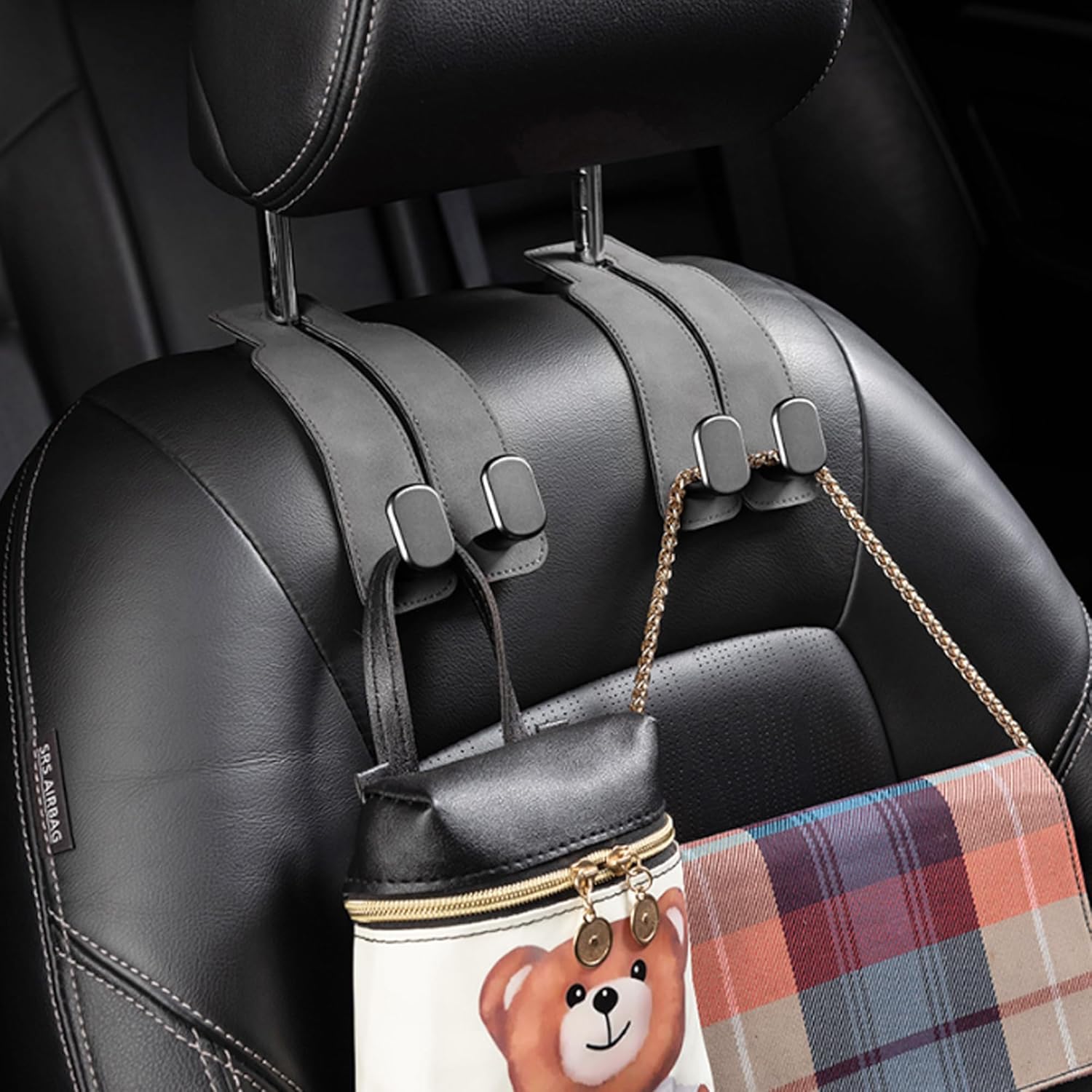 Car Headrest Hook, Car Hook for Wallet & Bag, Car Wallet Hook (Grey - Pack of 2) - Image 4