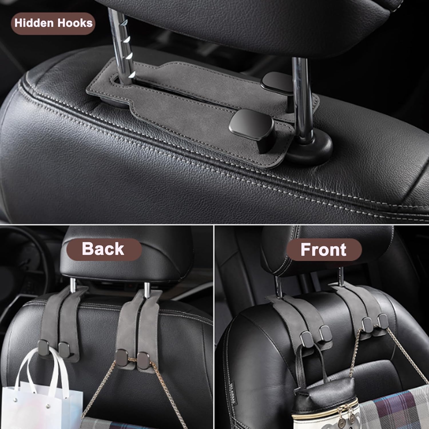Car Headrest Hook, Car Hook for Wallet & Bag, Car Wallet Hook (Grey - Pack of 2) - Image 5