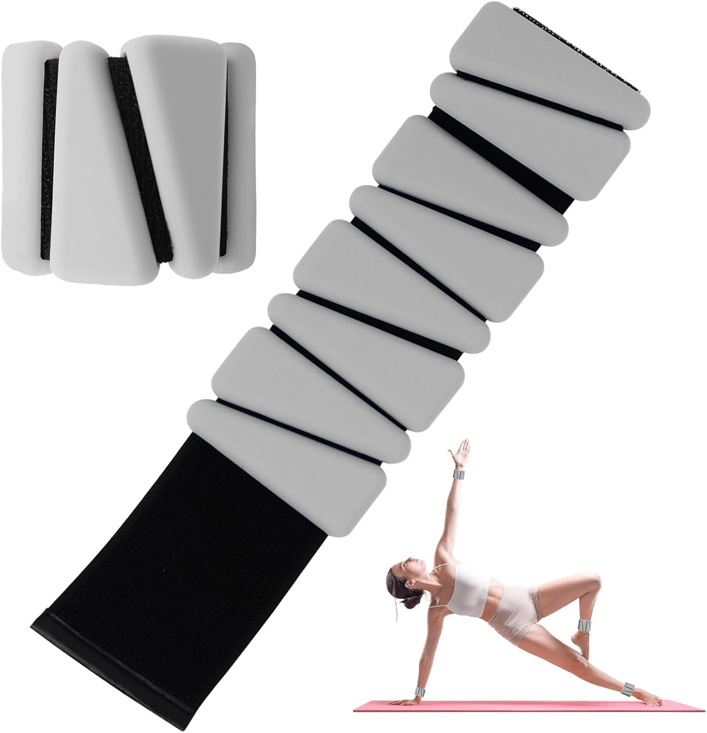 Wrist Weights Set of 2, Adjustable Silicone Workout Weights for Women and Men, Wearable Ankle/Wrist Weights Suitable for Yoga, Dance, Pilates, Pool Exercises and Jogging, 2lb（Grey） - Image 1