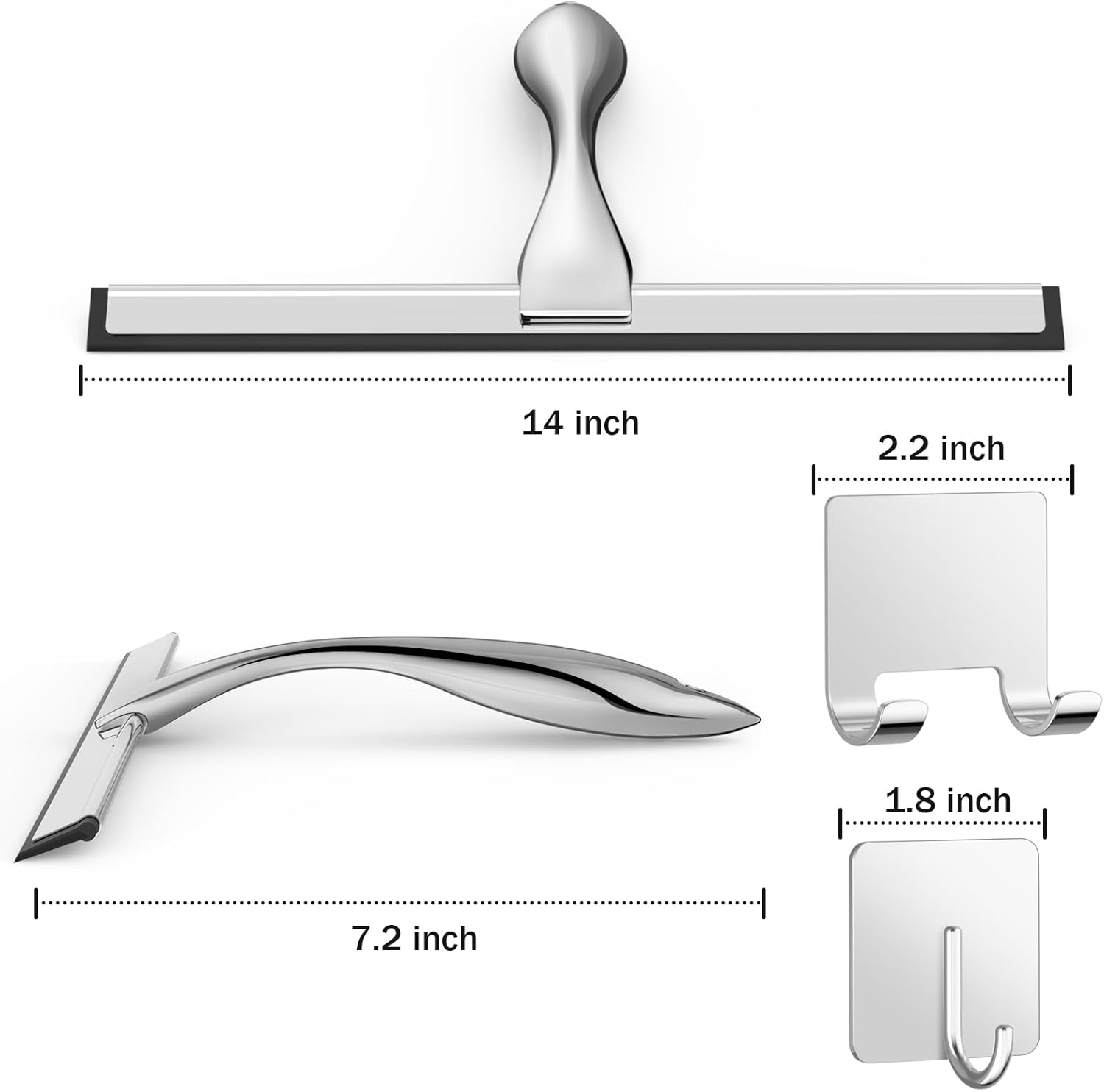 Multipurpose Stainless Steel Shower Scraper for Shower Door with 2 Adhesive Hooks, Bathroom Cleaning Tools Home Window Mirror Scraper for Home Cleaning, Glass Door, Tile Wall, Car, 14 Inch Silver - Image 2