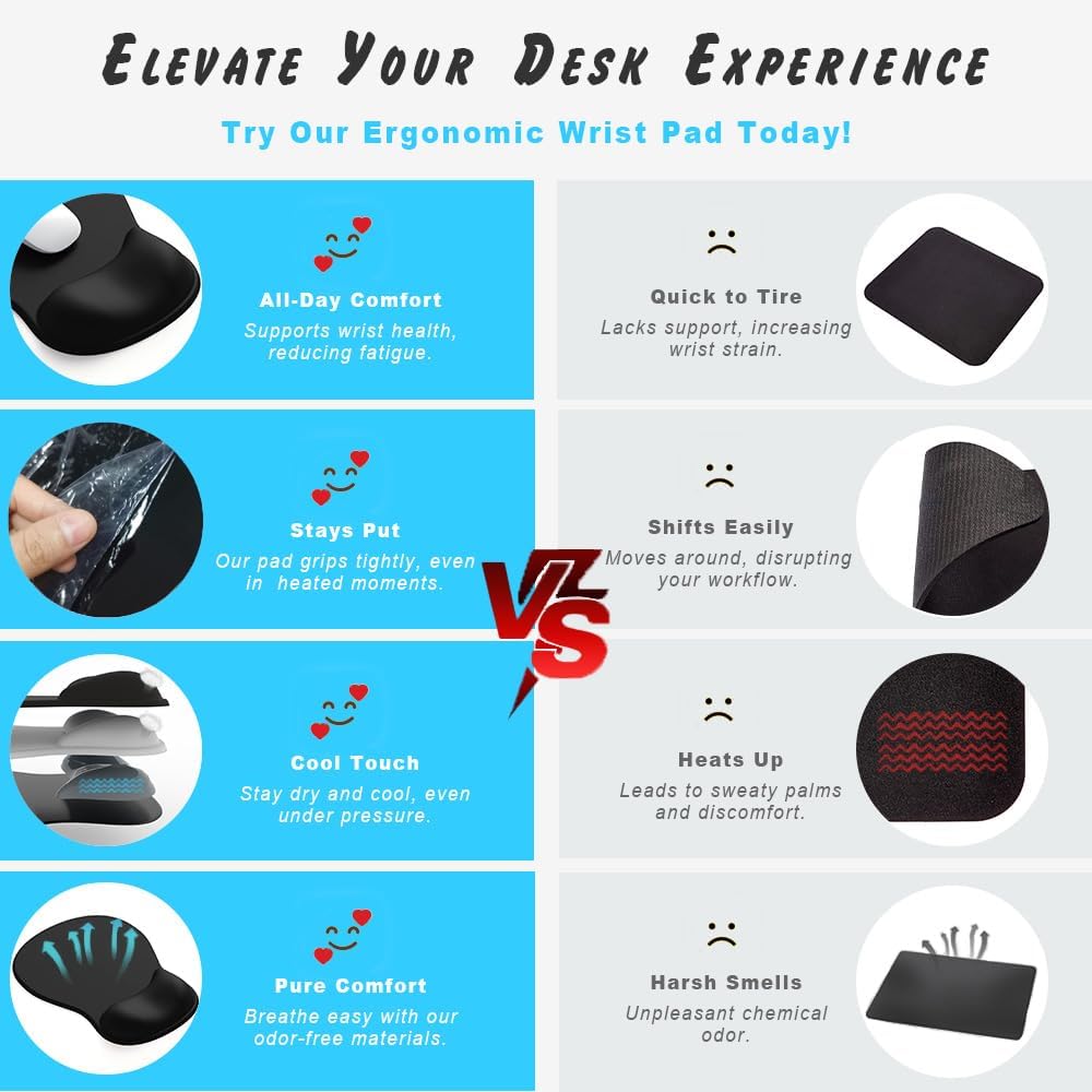 Gel Wrist Rest Mouse Pad - Ergonomic Office Mouse Pad with Wrist Support - Non-Slip, Design Desktop Accessory Pad for Home & Game Decoration (01 Black) - Image 6
