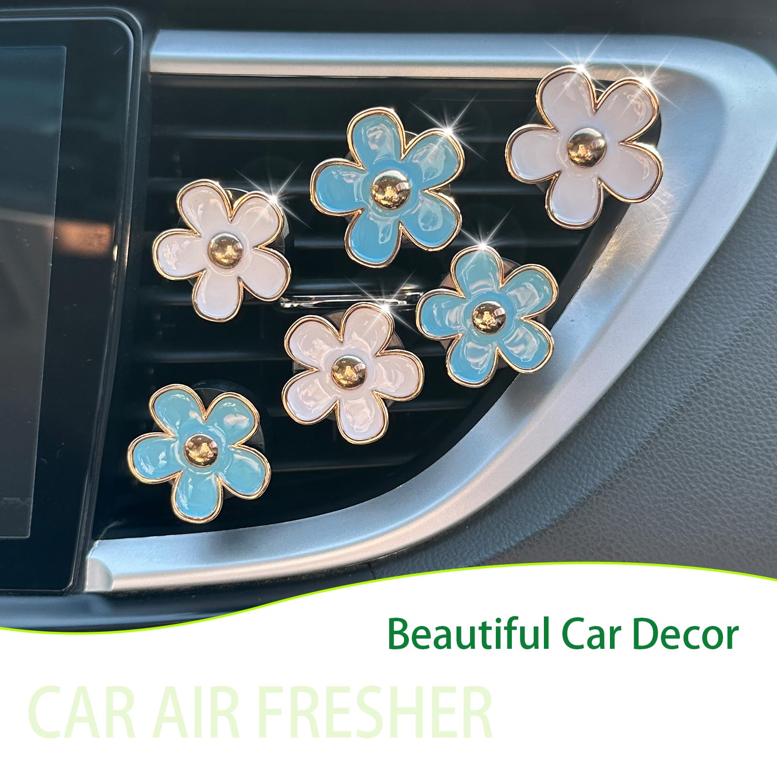 6pcs Flowers Car Air Freshener Vent Clips Blue White Daisy Flowers Air Vent Clip Car Accessories for Women 3.3cm/3cm Refillable Daisy Decor Diffuser - Image 4
