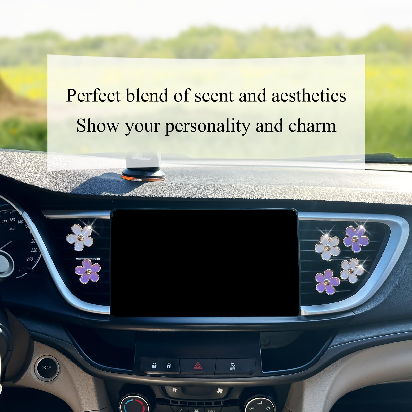 6pcs Flowers Car Air Freshener Vent Clips Purple White Daisy Air Vent Clip Car Accessories for Women 3.3cm/3cm Flower Vehicle Interior Decor Refillable Diffuser - Image 4