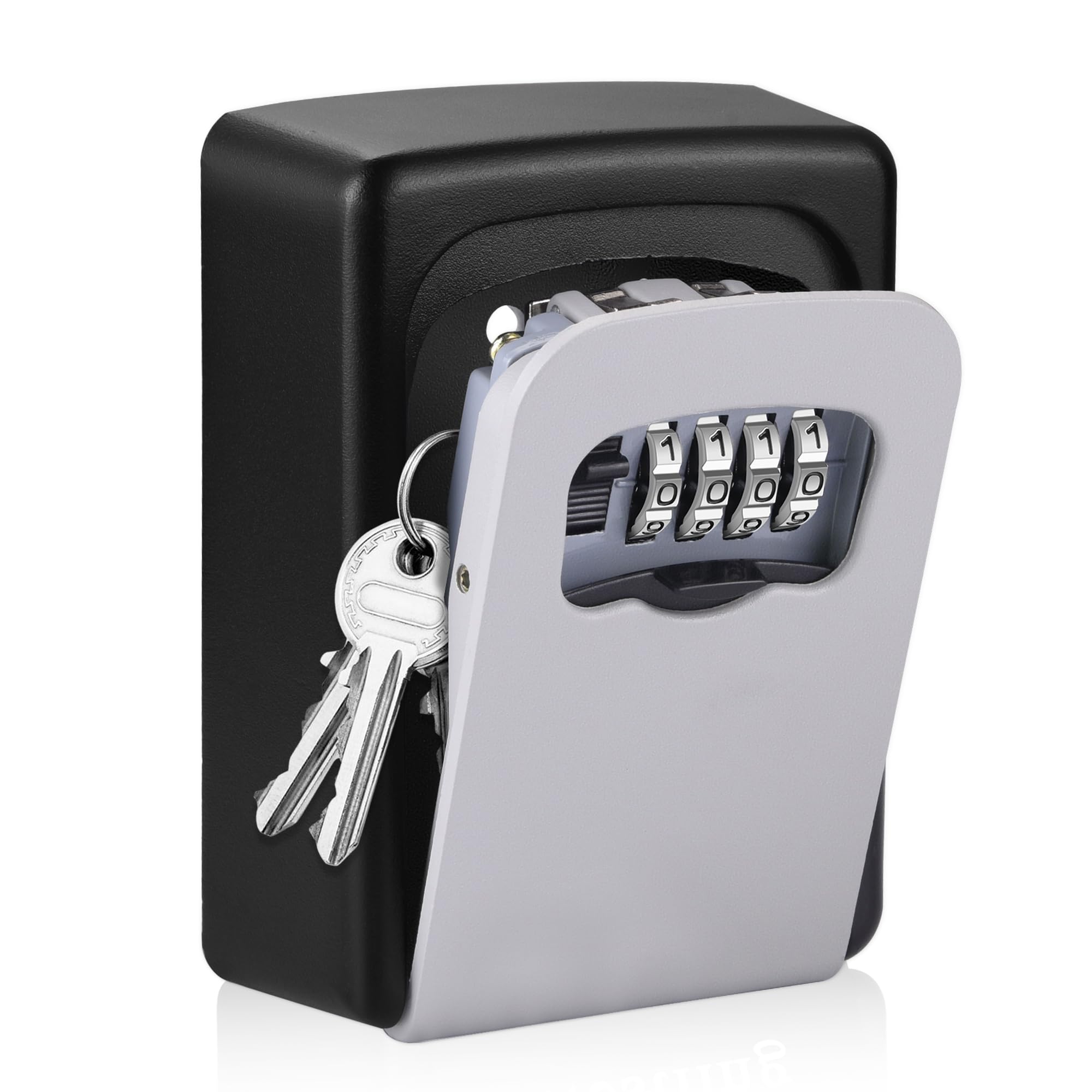 Wall-mounted Key Lock Box, Outdoor 4-Digit Weatherproof Lock Box, Large Capacity Lock Box for 5 Keys, Key Safe Storage Box, Indoor & Outdoor Garage Resettable Combination Lock (Gray) - Image 1