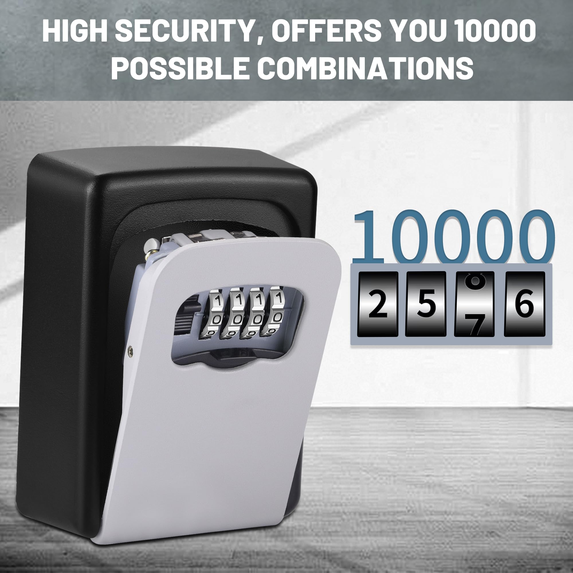 Wall-mounted Key Lock Box, Outdoor 4-Digit Weatherproof Lock Box, Large Capacity Lock Box for 5 Keys, Key Safe Storage Box, Indoor & Outdoor Garage Resettable Combination Lock (Gray) - Image 3