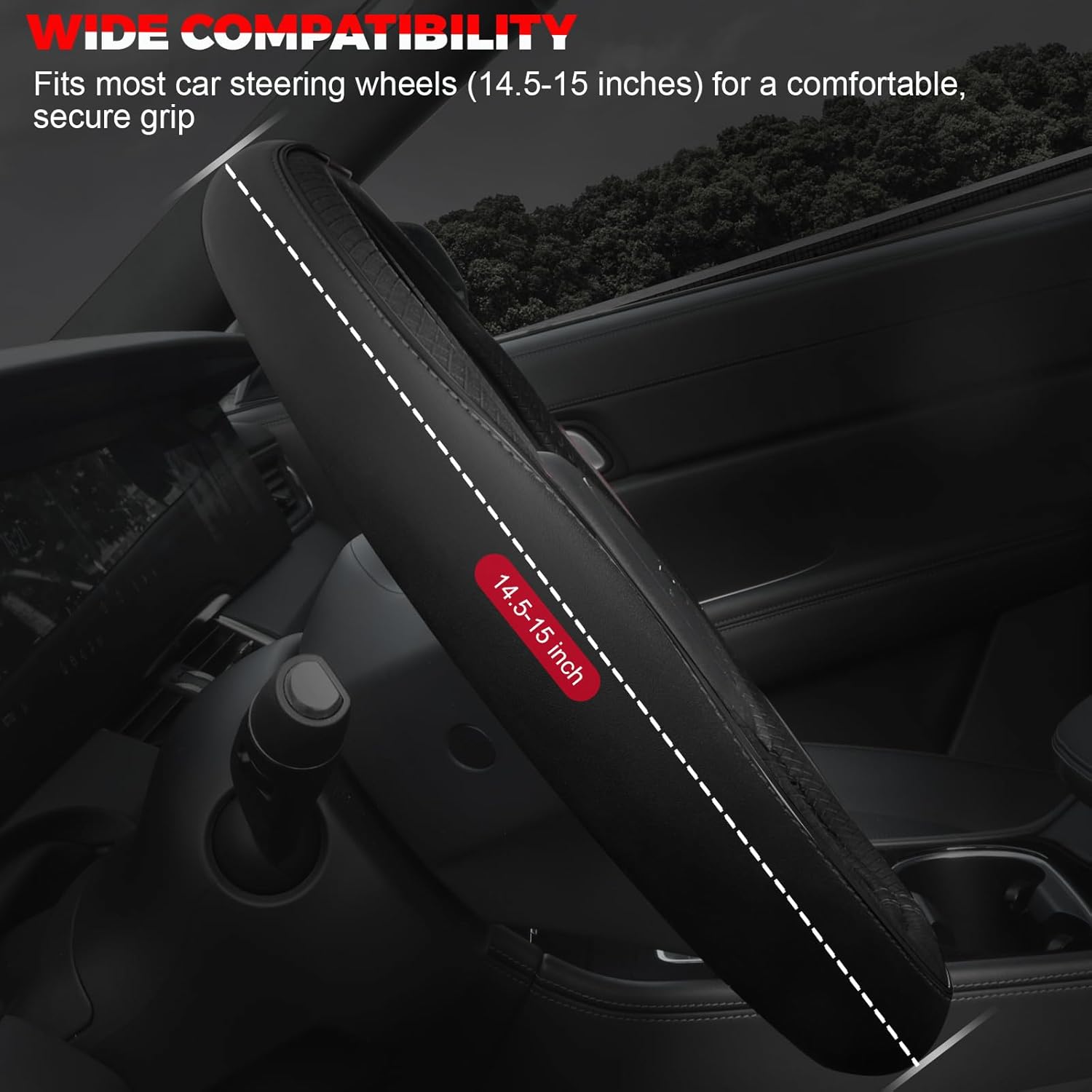 Car Steering Wheel Cover, Microfiber Leather Steering Wheel Cover with Non-Slip Lining, Universal 14.5-15 Inch (Approx. 36.8-38.1 cm) Black - Image 2