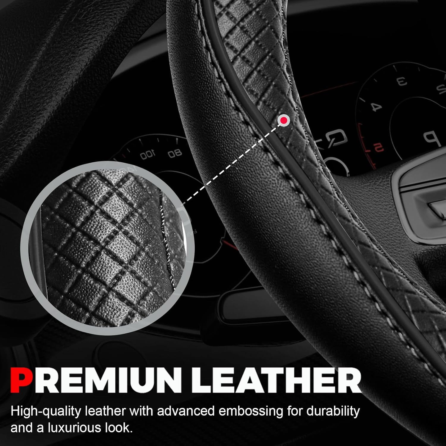 Car Steering Wheel Cover, Microfiber Leather Steering Wheel Cover with Non-Slip Lining, Universal 14.5-15 Inch (Approx. 36.8-38.1 cm) Black - Image 5