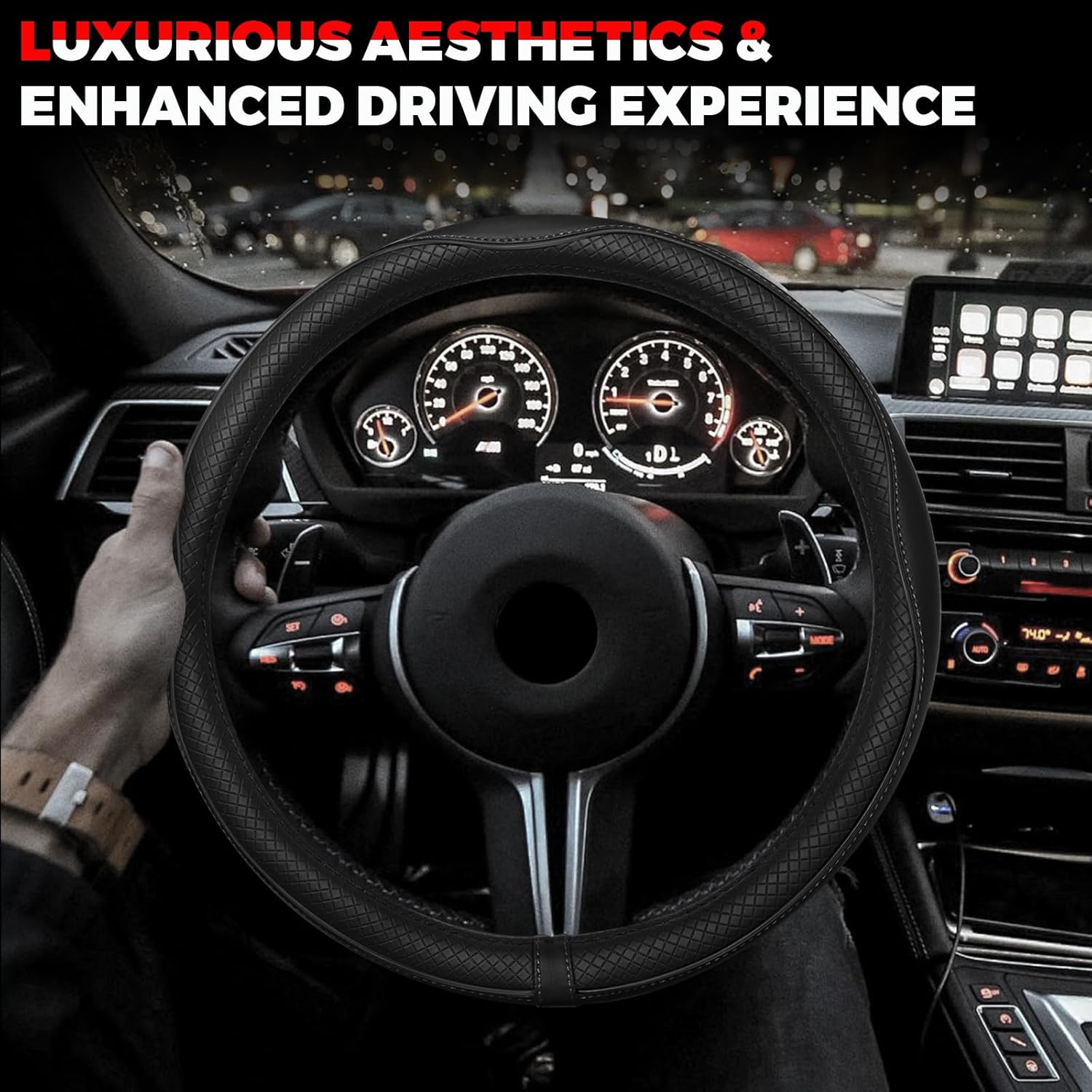 Car Steering Wheel Cover, Microfiber Leather Steering Wheel Cover with Non-Slip Lining, Universal 14.5-15 Inch (Approx. 36.8-38.1 cm) Black - Image 7