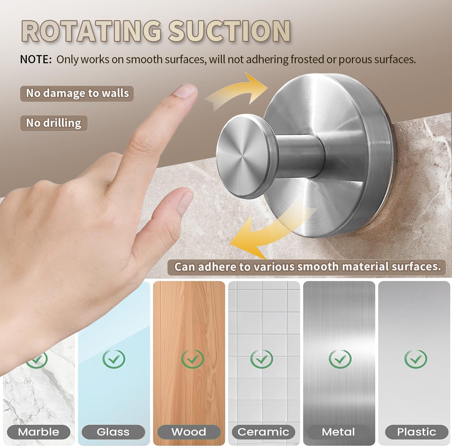 2026 Upgraded Drill-Free Suction Cup Hooks, Stainless Steel Suction Cup Hooks for Shower, Mirror, Wall, Bathroom, Glass, Hanging Towels - 4 Pack, Black - Image 5