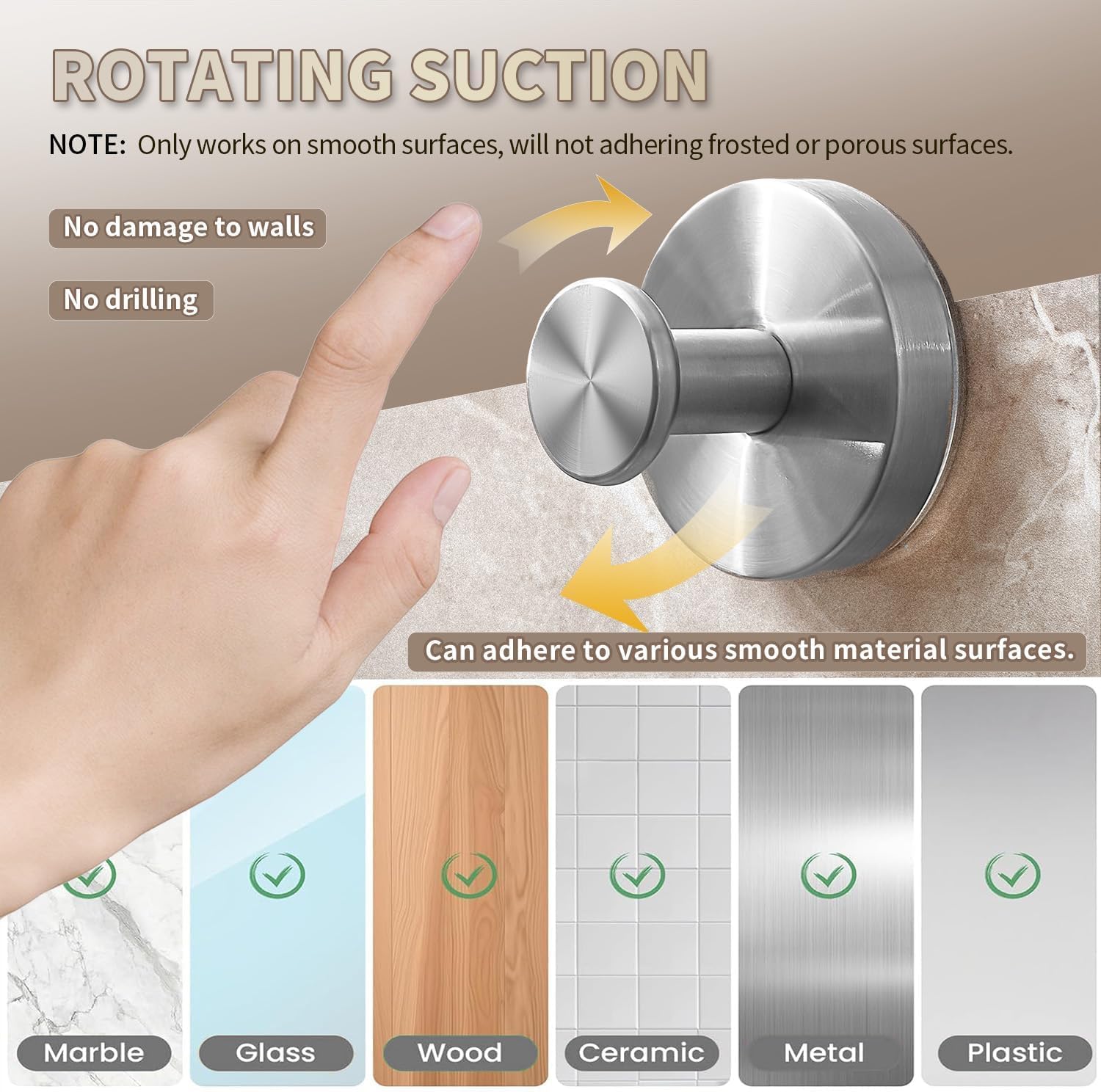 2026 Upgraded Drill-Free Suction Cup Hooks, Stainless Steel Suction Cup Hooks for Shower, Mirror, Wall, Bathroom, Glass, Hanging Towels - 4 Pack, Brushed Silver - Image 3