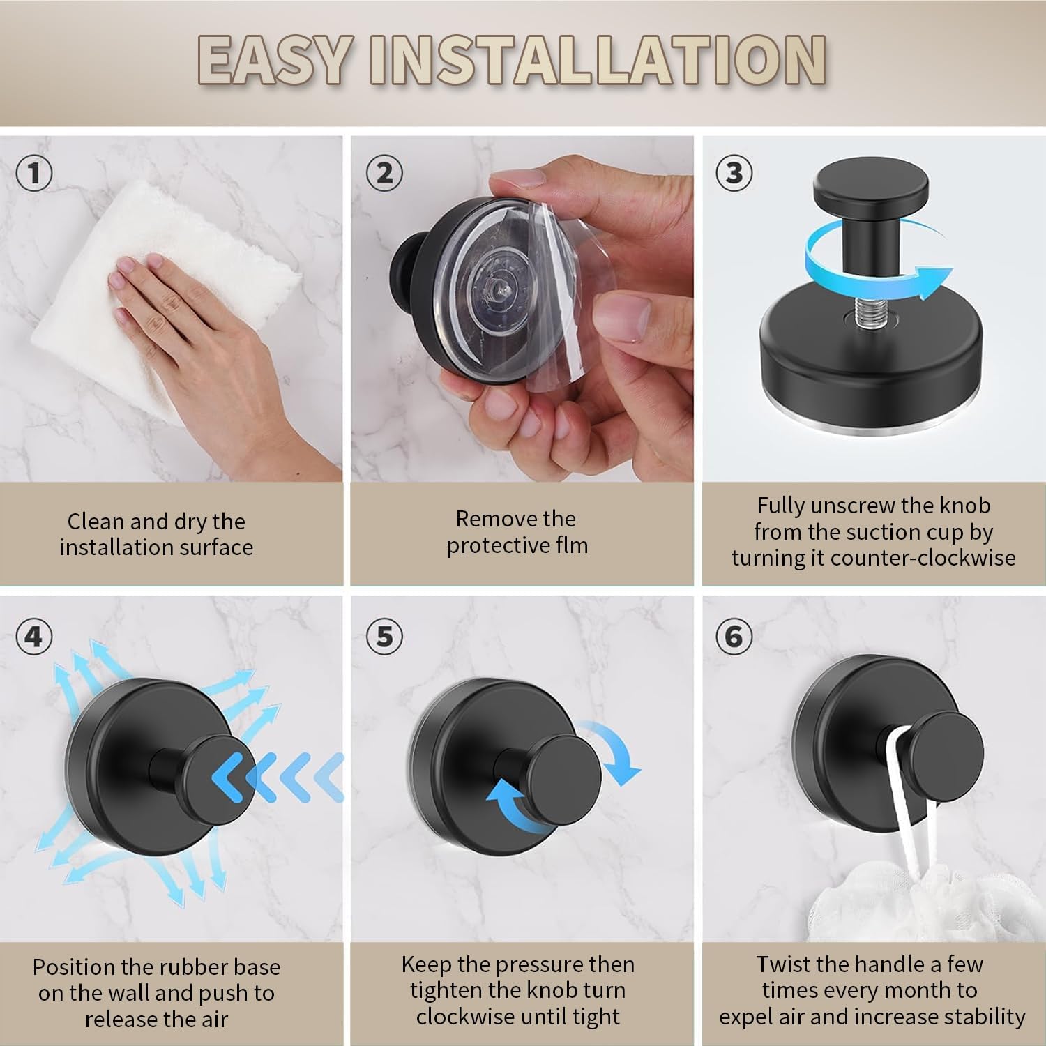 2026 Upgraded Drill-Free Suction Cup Hooks, Stainless Steel Suction Cup Hooks for Shower, Mirror, Wall, Bathroom, Glass, Hanging Towels - 4 Pack, Gold - Image 6