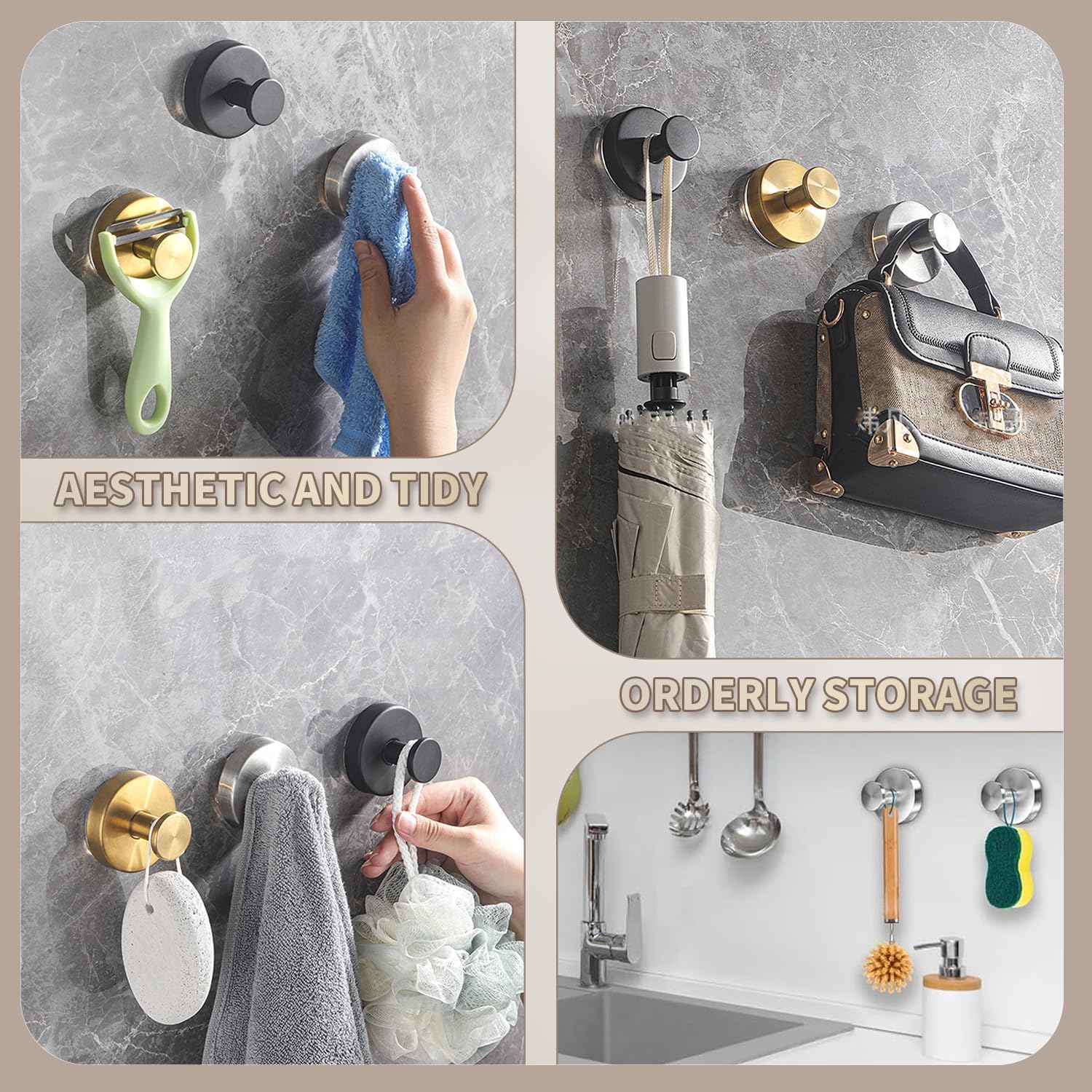 2026 Upgraded Drill-Free Suction Cup Hooks, Stainless Steel Suction Cup Hooks for Shower, Mirror, Wall, Bathroom, Glass, Hanging Towels - 4 Pack, Bright Silver - Image 7