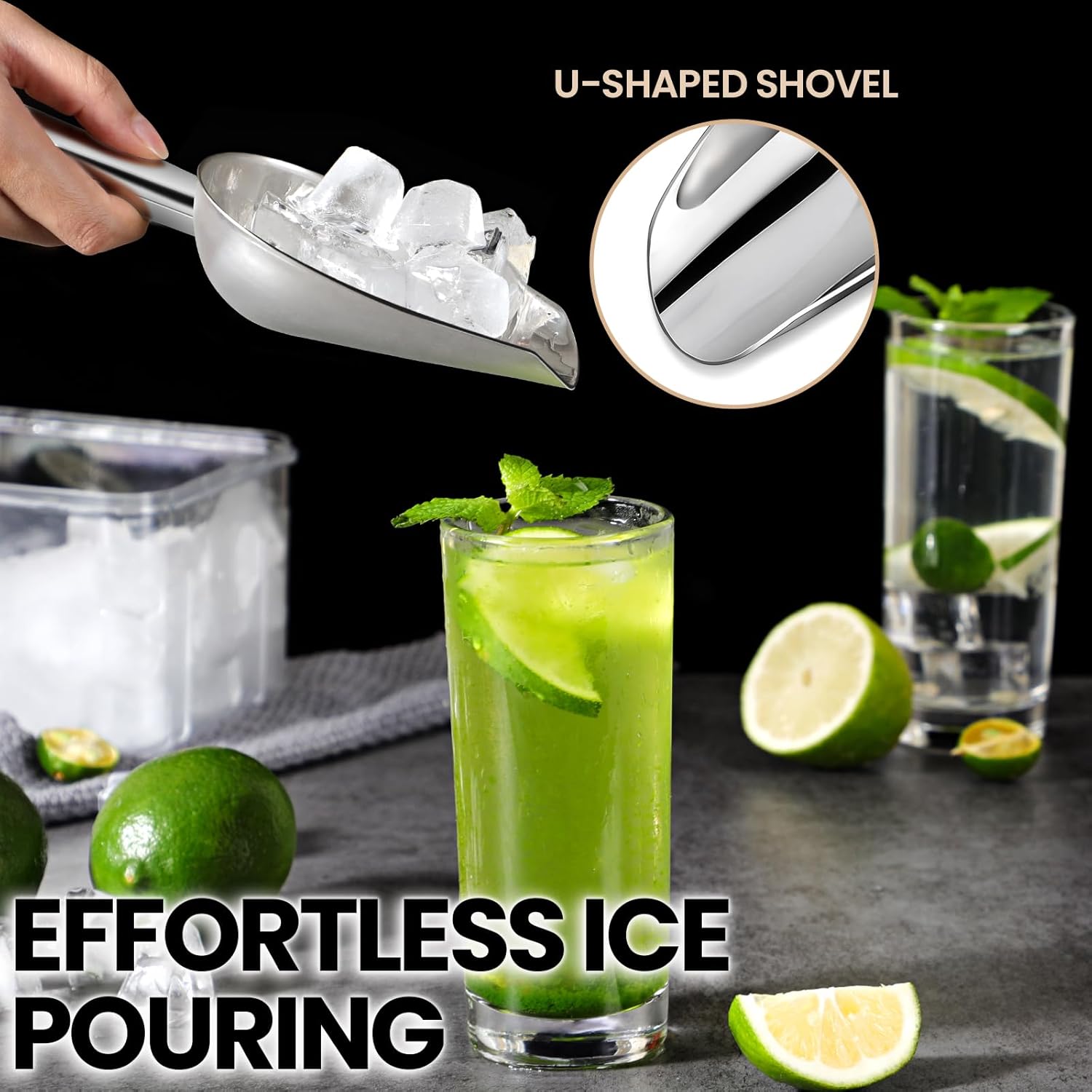 12 oz (approx. 340.2 g) Stainless Steel Refrigerator Ice Scoop – Dishwasher safe metal scoop with long handle for ice makers, buckets, dog food, flour, and jars – perfect for bars, parties, and weddings - Image 4