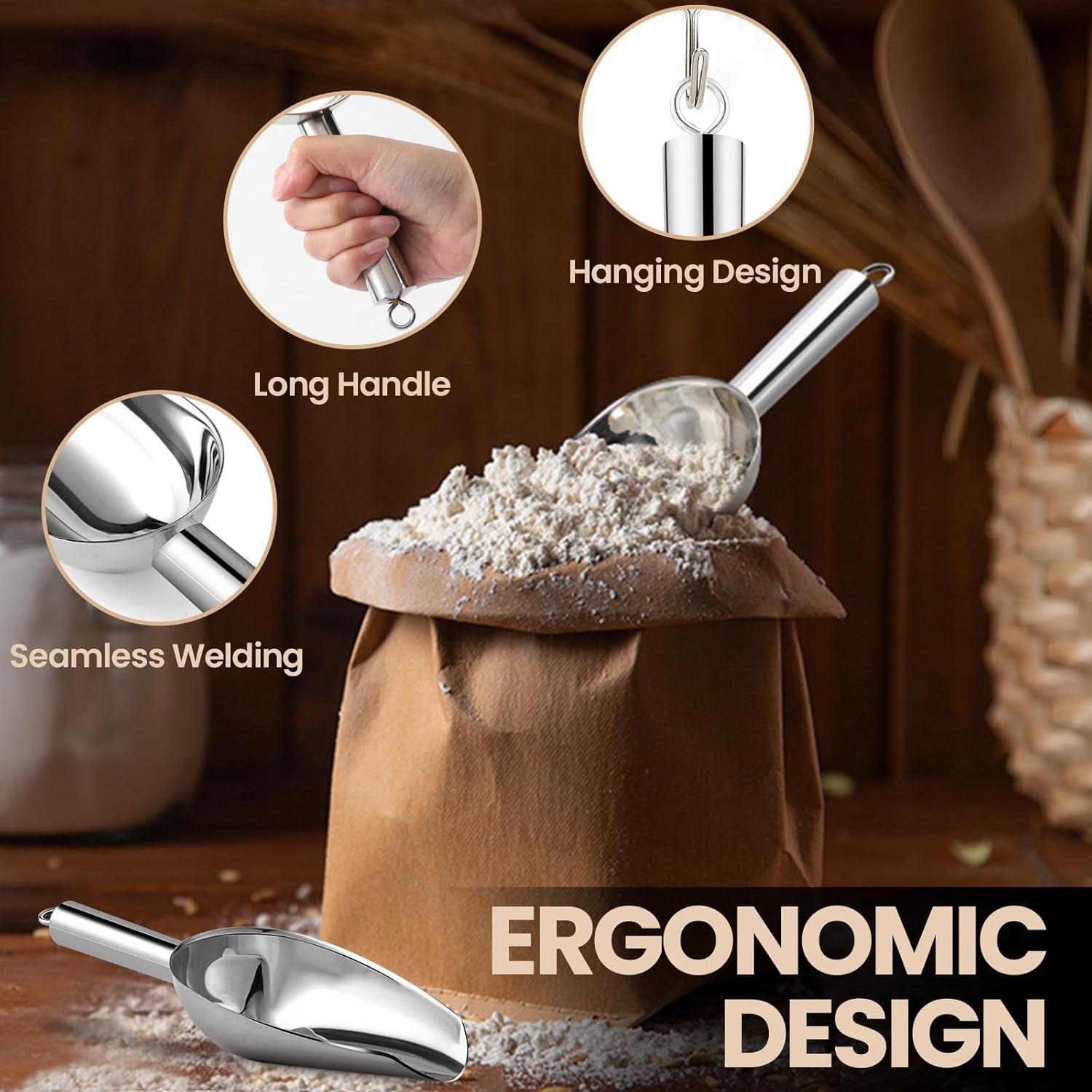18 oz (approx. 510.3 g) Stainless Steel Fridge Ice Scoop – Dishwasher safe metal scoop with long handle for ice makers, buckets, dog food, flour, and jars – perfect for bars, parties, and weddings - Image 3