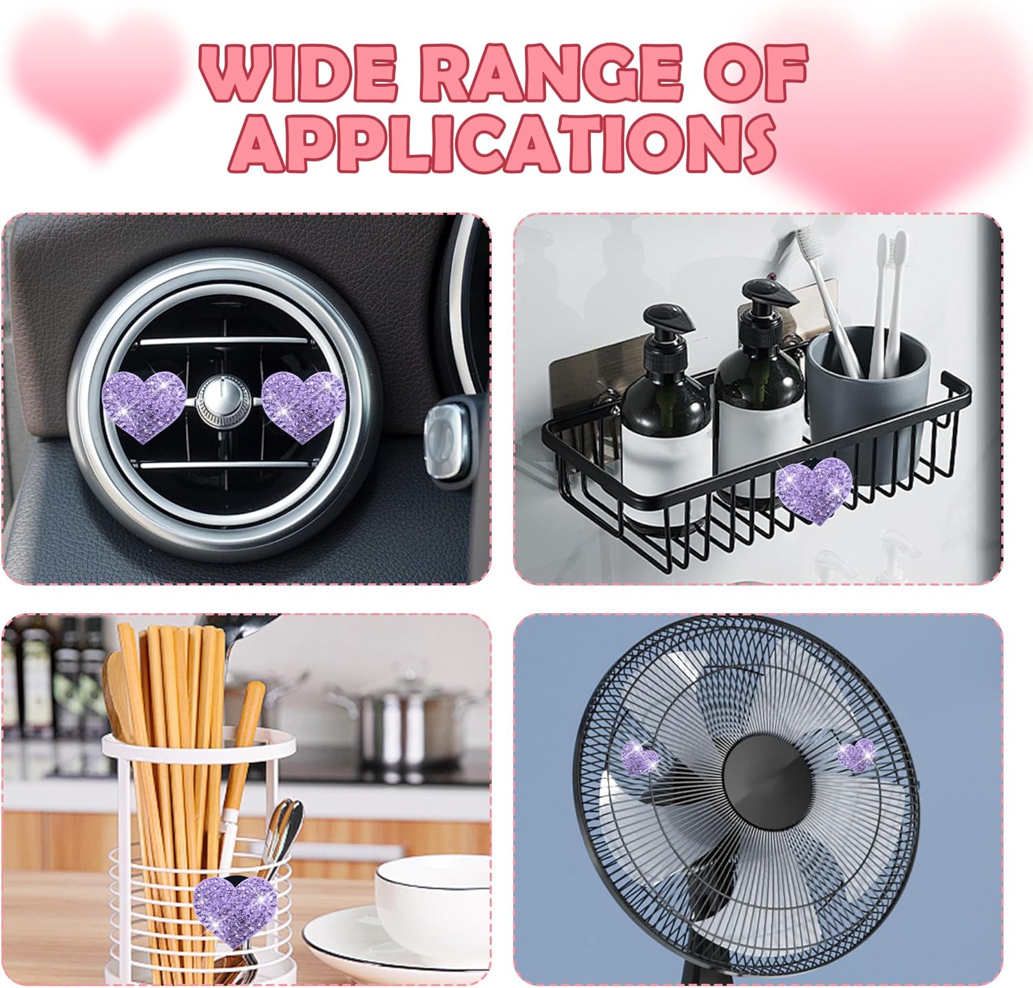 4PCS Heart-Shaped Car Vent Clips with Rhinestone,Bling Air Vent Clips Car Decorations,Premium Shiny Car Clips for Vents Accessories Interior (Purple) - Image 5