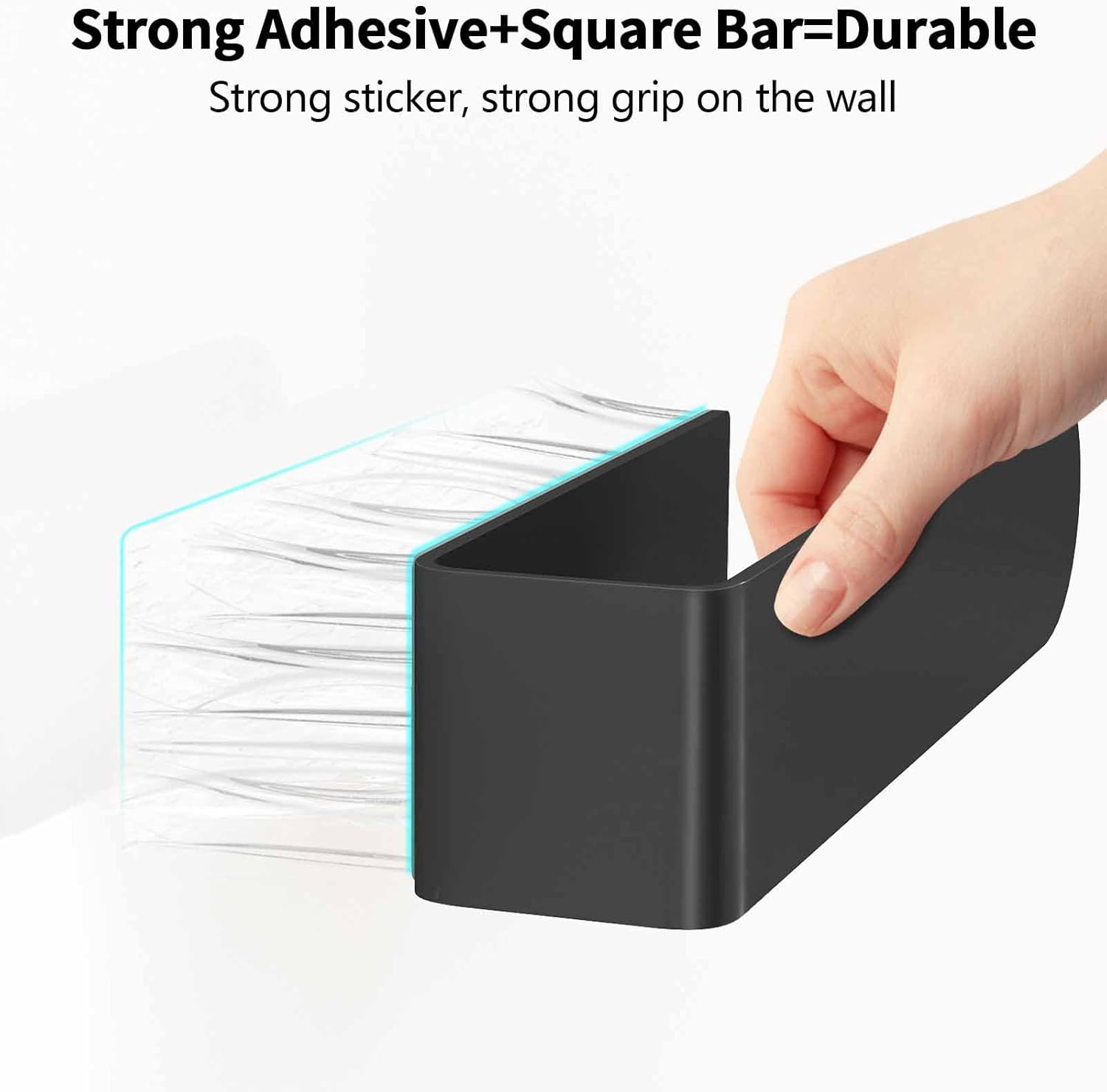 Hand Towel Holder, Self Adhesive Towel Racks for Bathroom Wall Mounted, 8 Inch Square Hand Towel Bar Stick on Wall for Kitchen Cabinet RV, Black (2 Pack) - Image 3