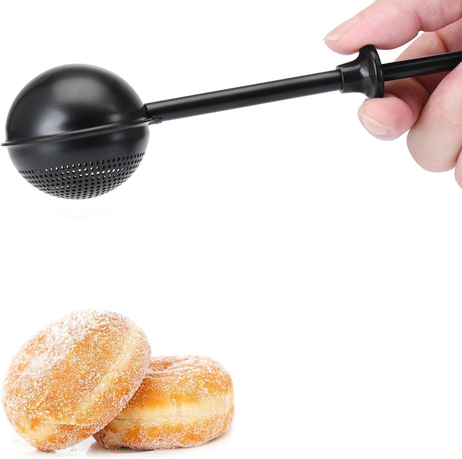 Flour Duster, One-Hand Operation, 304 Stainless Steel Powder Sugar Bowl Dusting Duster, Dusting Flour Sieve，Black - Image 1