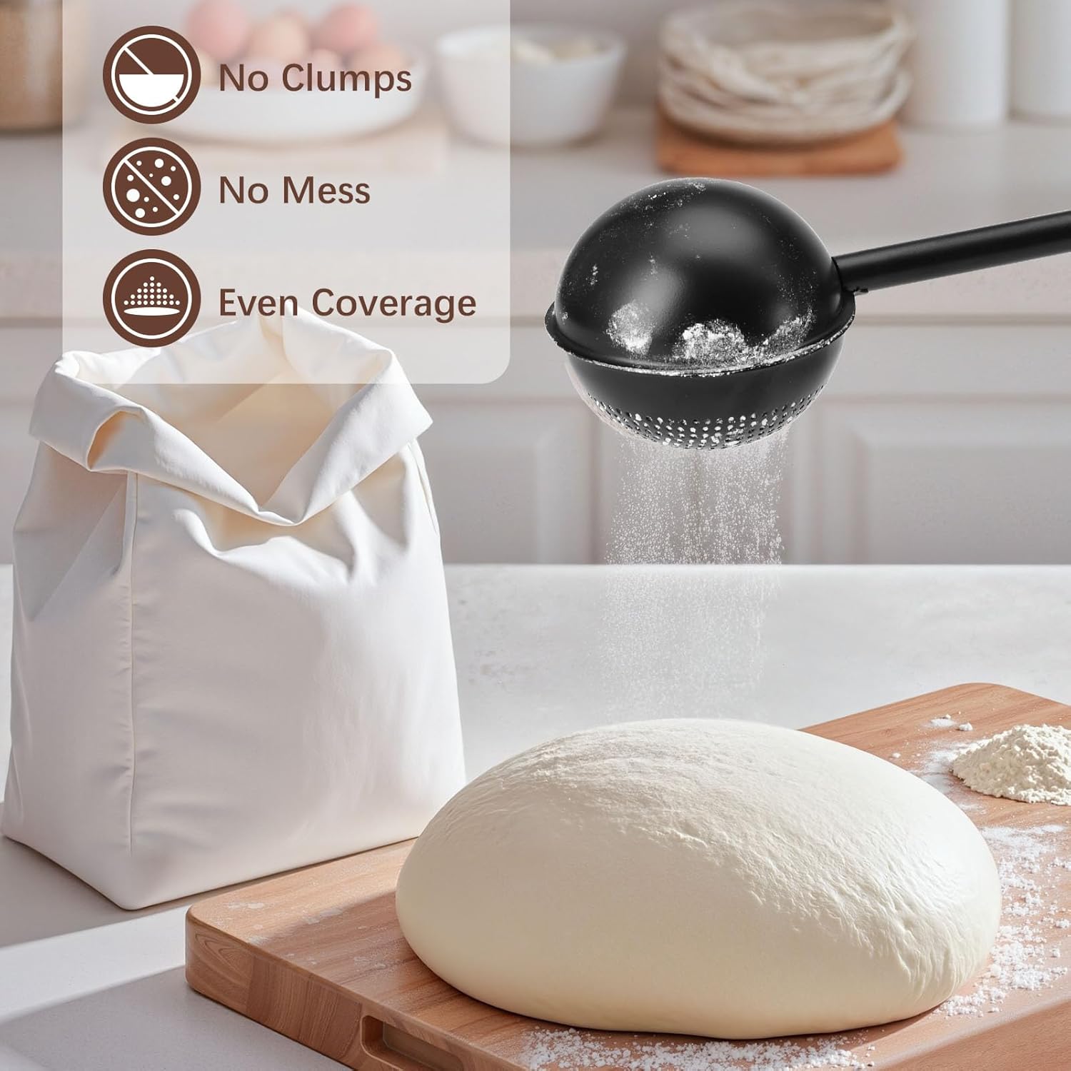 Flour Duster, One-Hand Operation, 304 Stainless Steel Powder Sugar Bowl Dusting Duster, Dusting Flour Sieve，Black - Image 2