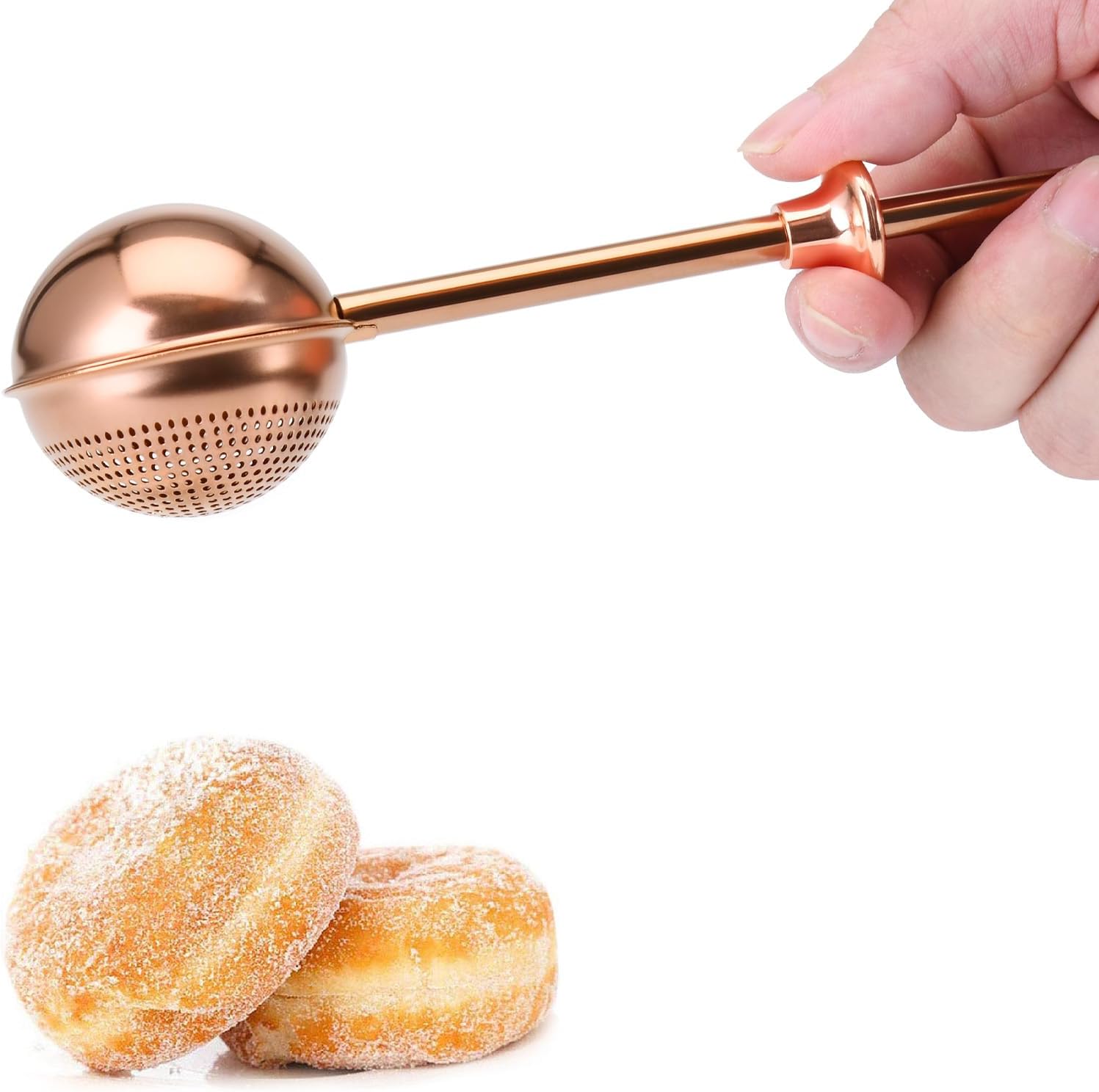Flour Duster, One-Hand Operation, 304 Stainless Steel Powder Sugar Bowl Dusting Duster, Dusting Flour Sieve,Brown - Image 1