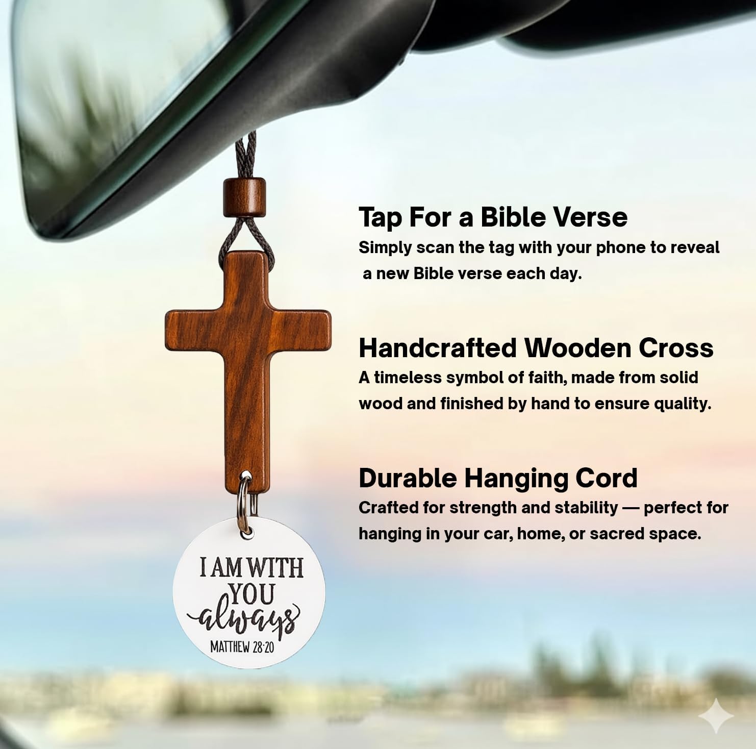 Daily Bible Verse Rearview Mirror Cross Ornament – Daily Scripture Car Pendant Cross with 