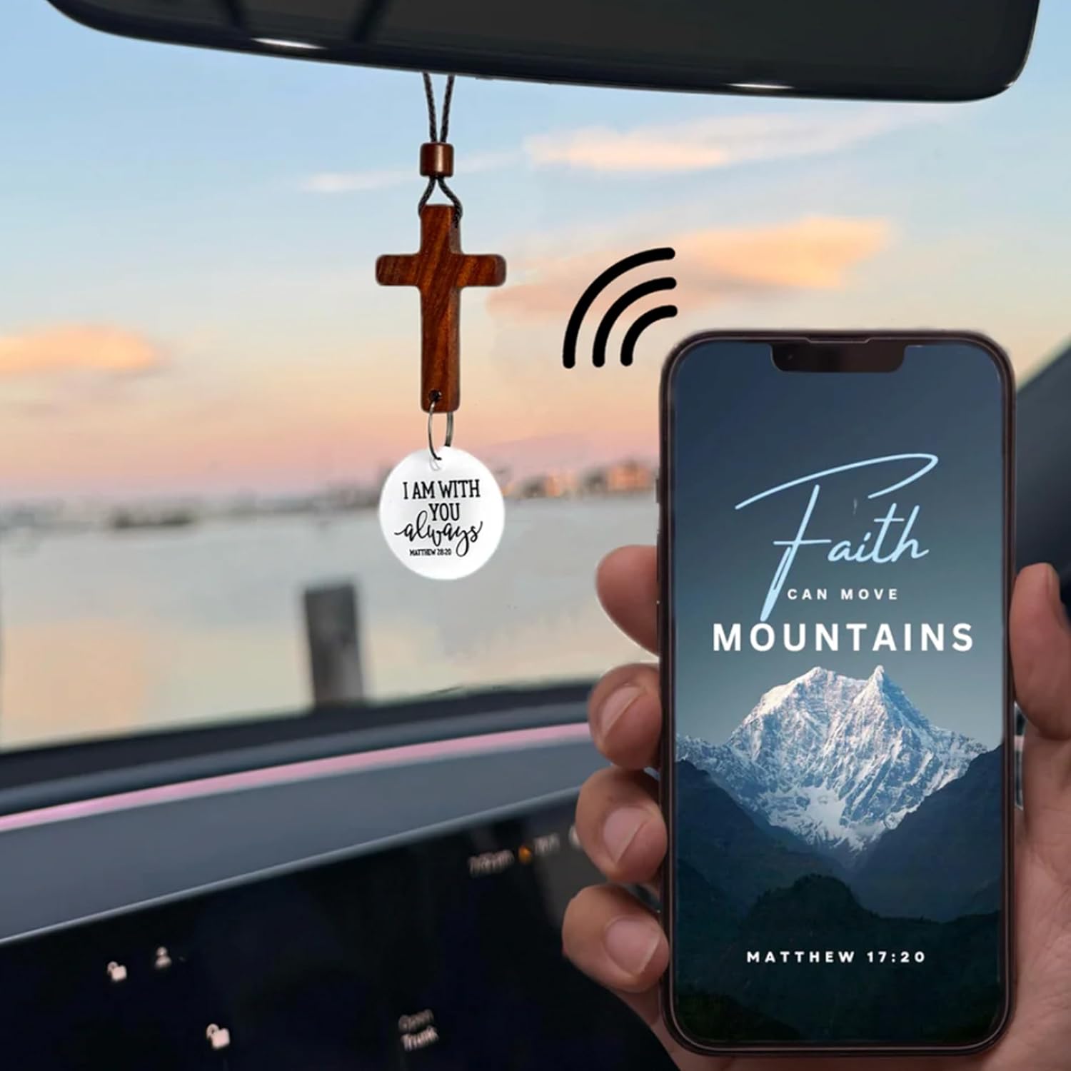 Daily Bible Verse Rearview Mirror Cross Ornament – Daily Scripture Car Pendant Cross with 