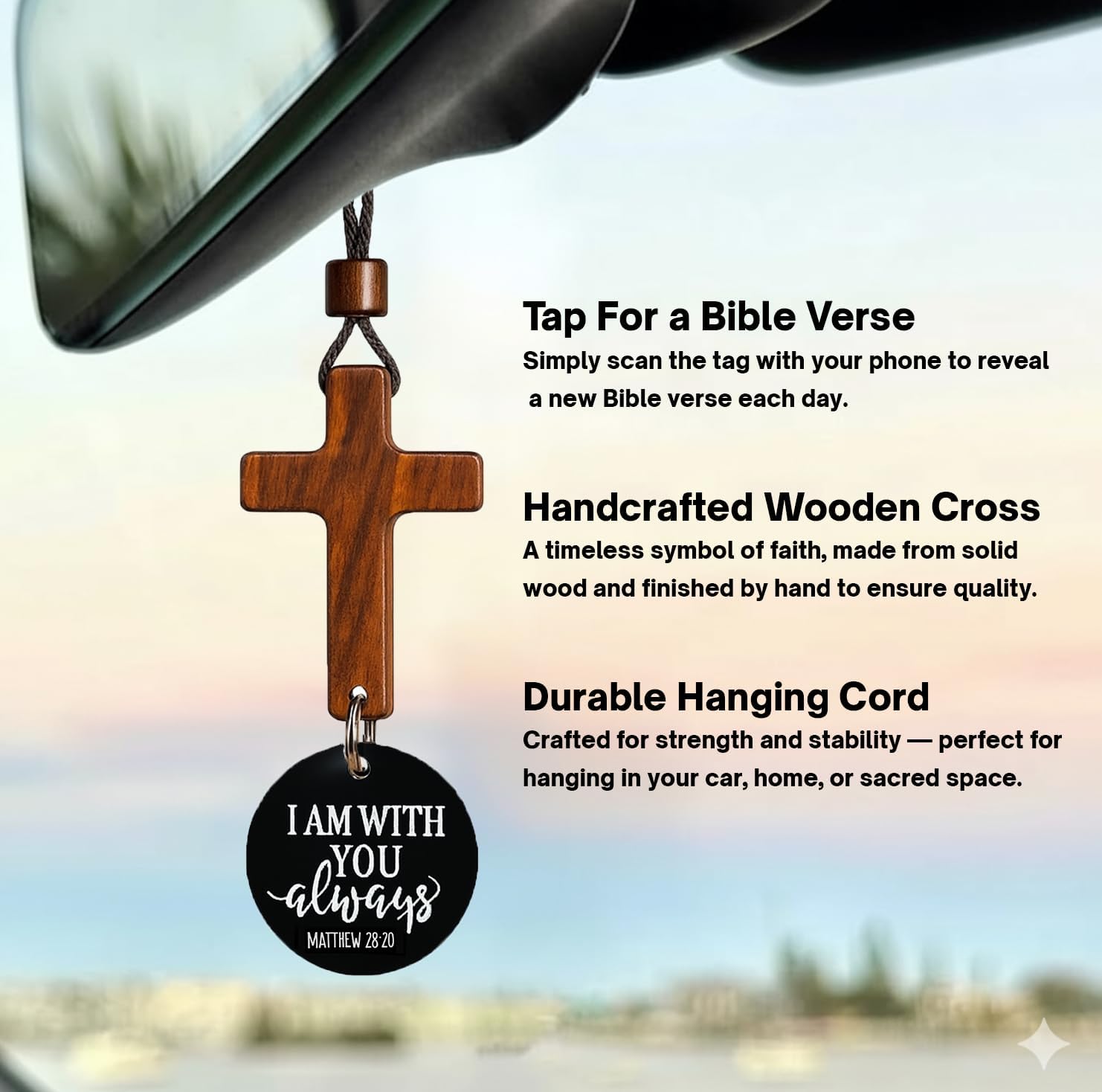 Daily Bible Verse Rearview Mirror Cross Ornament – Daily Scripture Car Hanging Cross with 