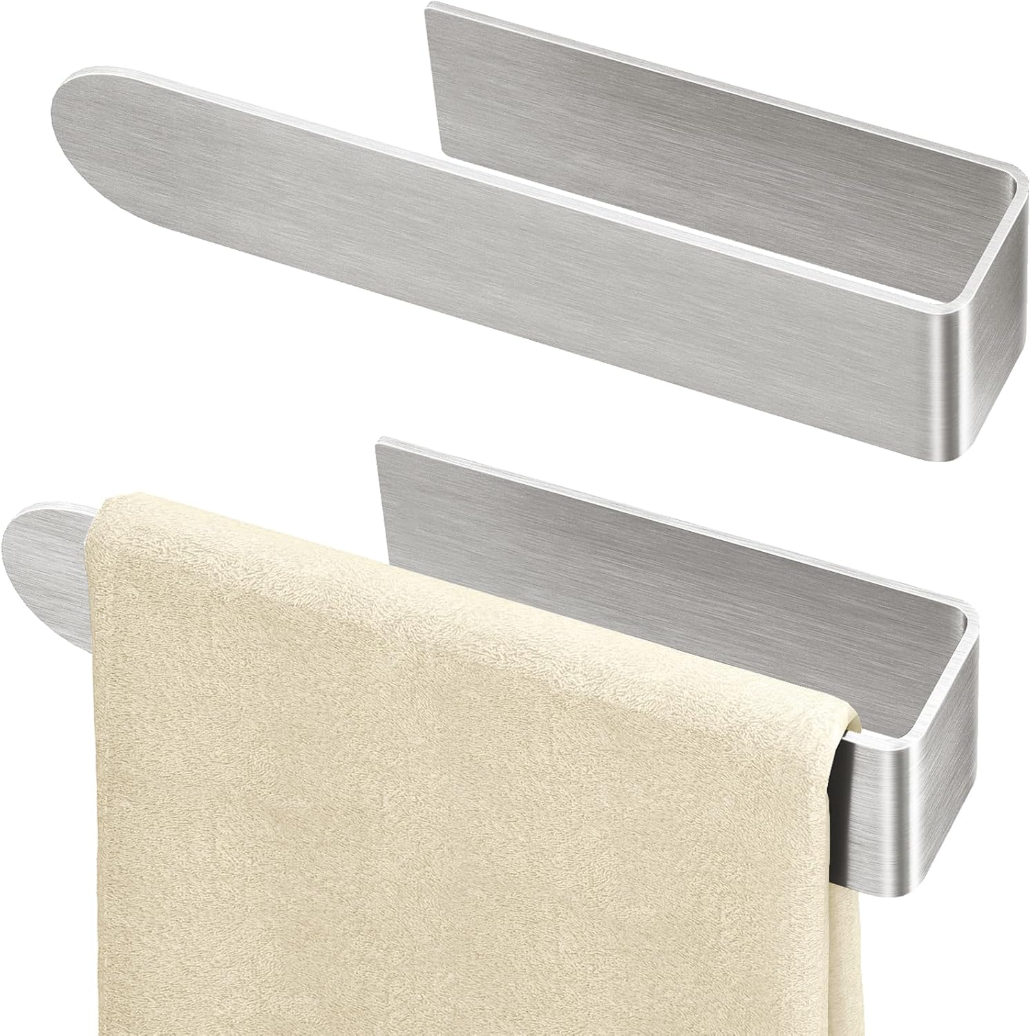 Adhesive Hand Towel Holder, 8 Inch Towel Holder for Bathroom Wall Mounted, Self Adhesive Square Stick on Towel Bar Wall for Kitchen Cabinet RV, (2 Pack) - Image 1