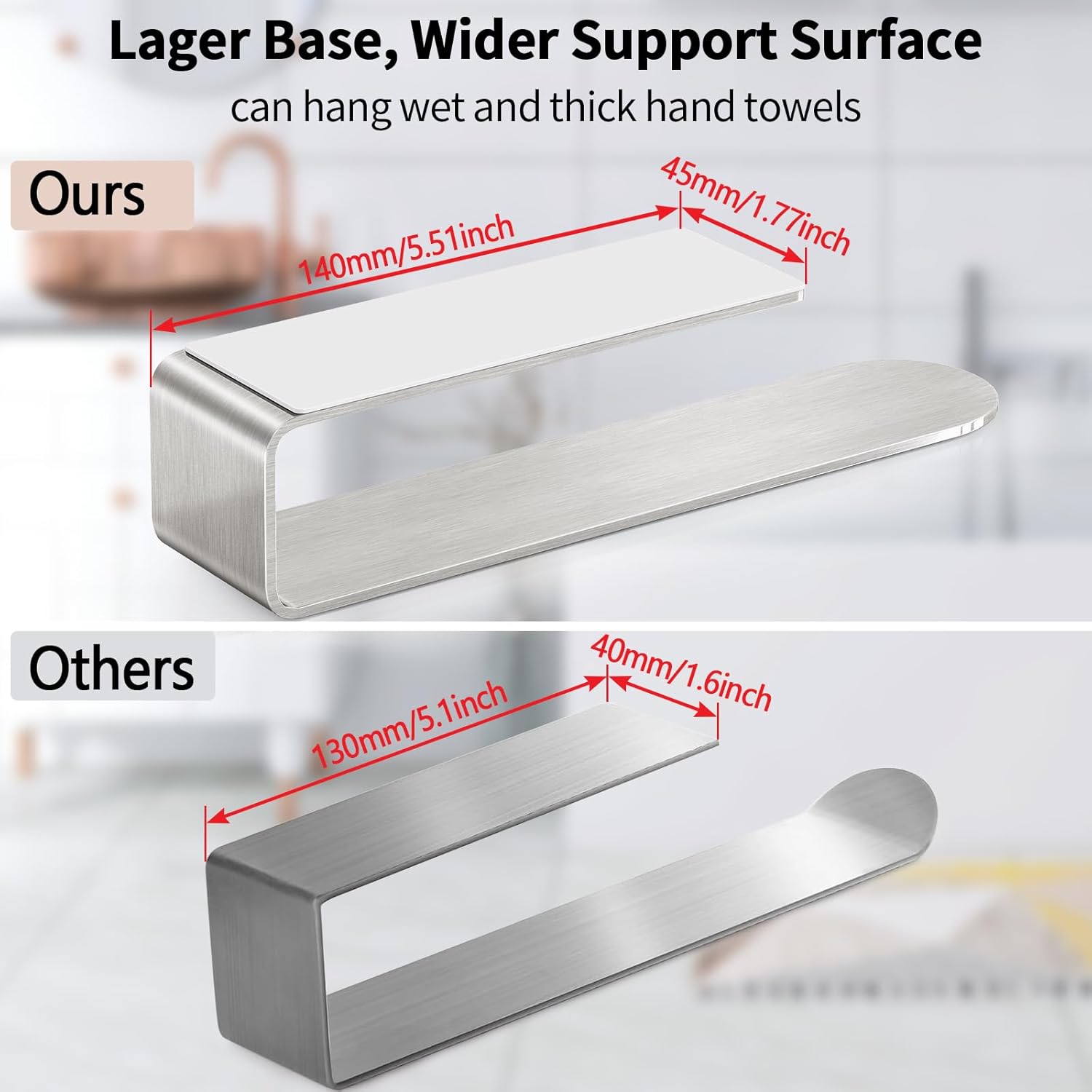 Adhesive Hand Towel Holder, 8 Inch Towel Holder for Bathroom Wall Mounted, Self Adhesive Square Stick on Towel Bar Wall for Kitchen Cabinet RV, (2 Pack) - Image 2