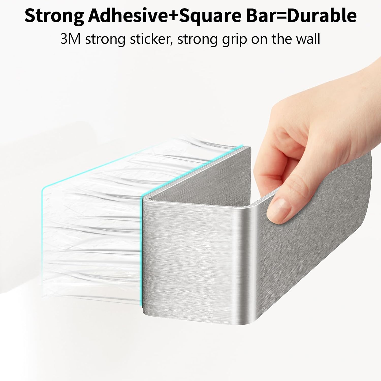 Adhesive Hand Towel Holder, 8 Inch Towel Holder for Bathroom Wall Mounted, Self Adhesive Square Stick on Towel Bar Wall for Kitchen Cabinet RV, (2 Pack) - Image 3