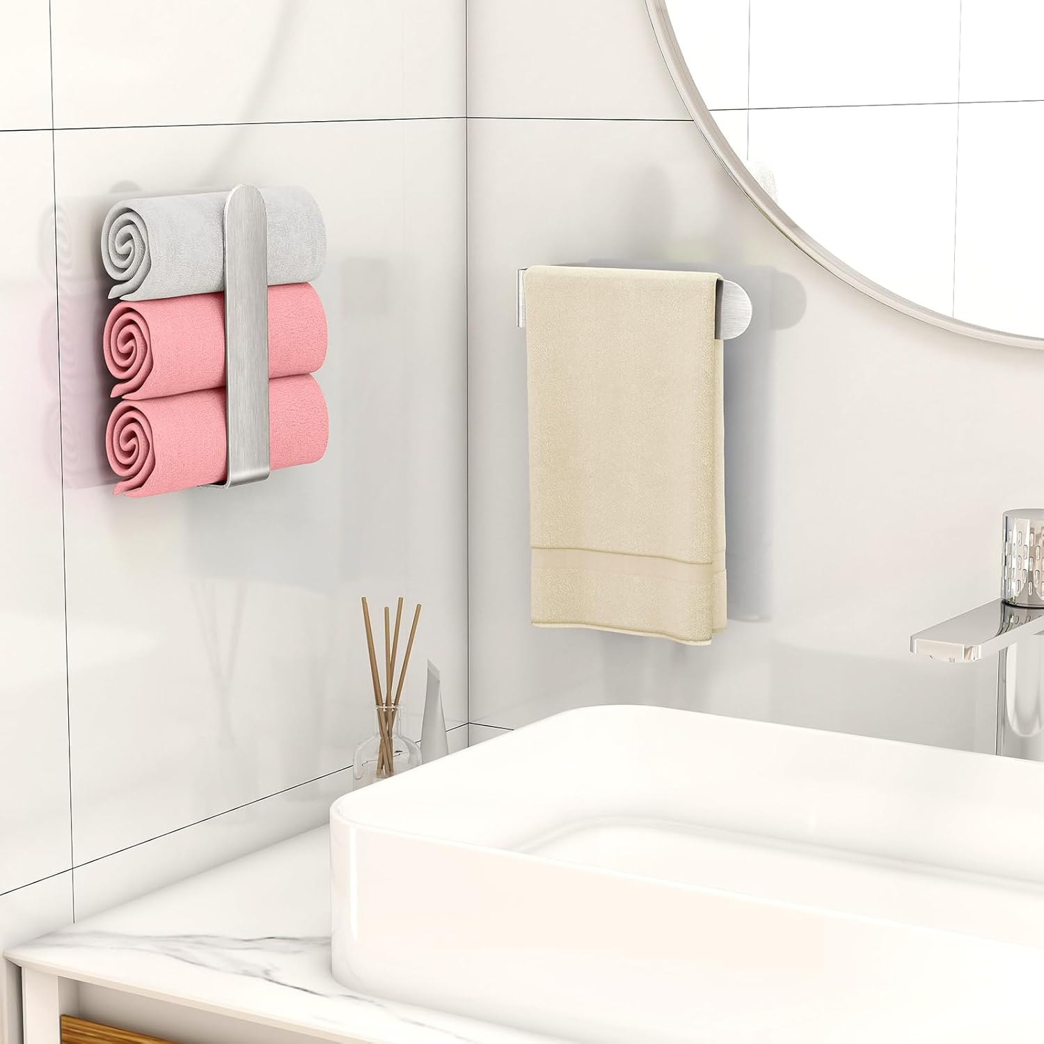 Adhesive Hand Towel Holder, 8 Inch Towel Holder for Bathroom Wall Mounted, Self Adhesive Square Stick on Towel Bar Wall for Kitchen Cabinet RV, (2 Pack) - Image 6