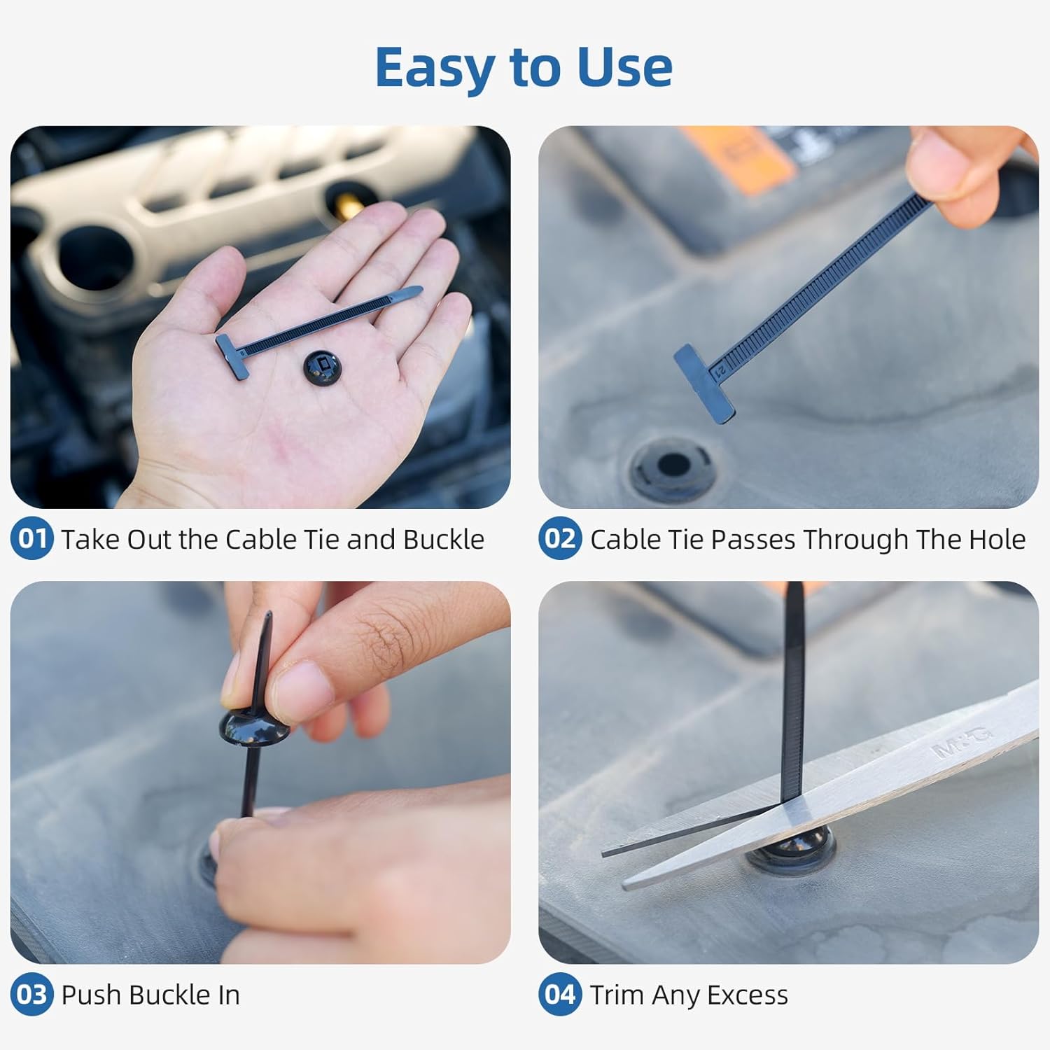 100 Pcs Nylon Universal Cable Buckle for Car - Self-Locking & Easy Installation Zipper Clamp Pin & Button Design - UV Resistant Zipper Tie Tie for Quick and Easy Car Everyday Repair - Image 4