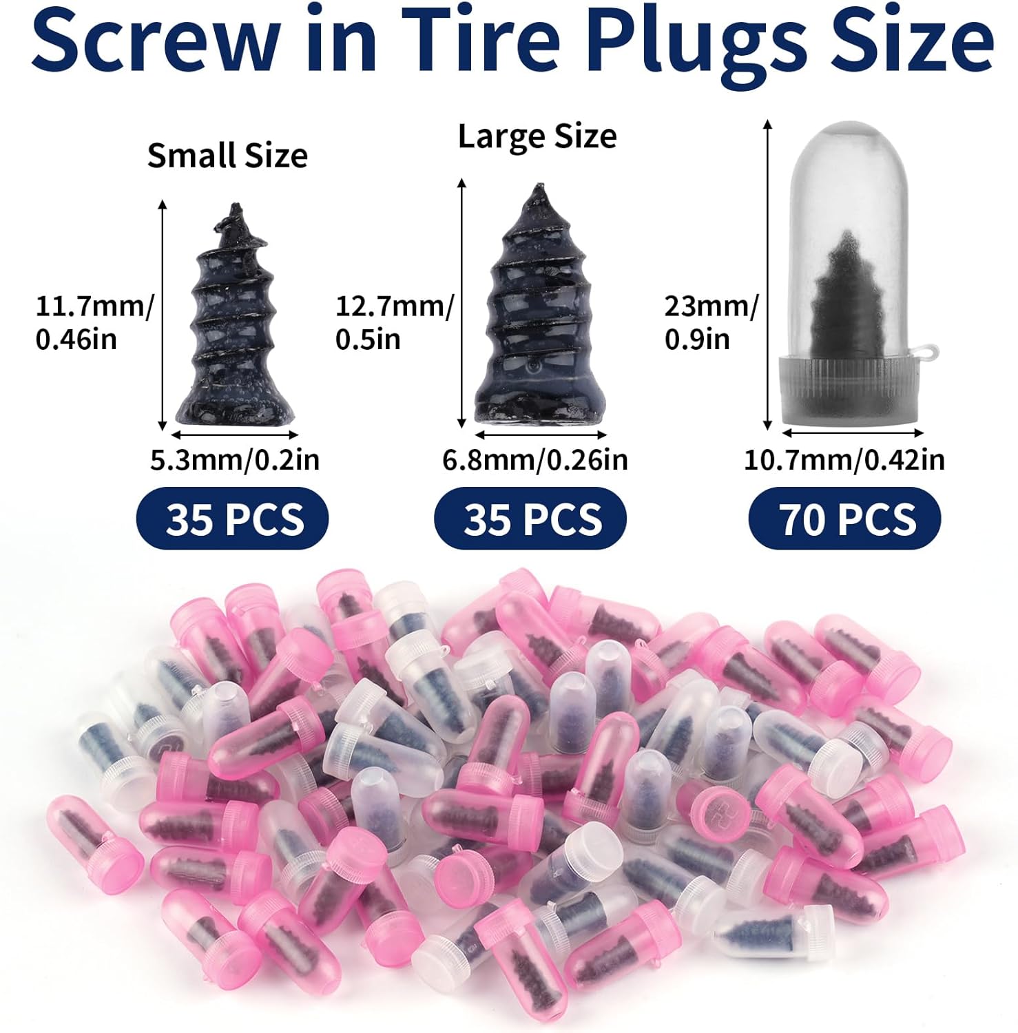 Screw On Tire Plug, 70 Tire Repair Screws, Tire Repair Rubber Nail Kit, Tire Screw Plug Repair Kit, Spin Tire Repair Plug for Car, Motorcycle, Truck, Tractor Tire Puncture Repair - Image 3