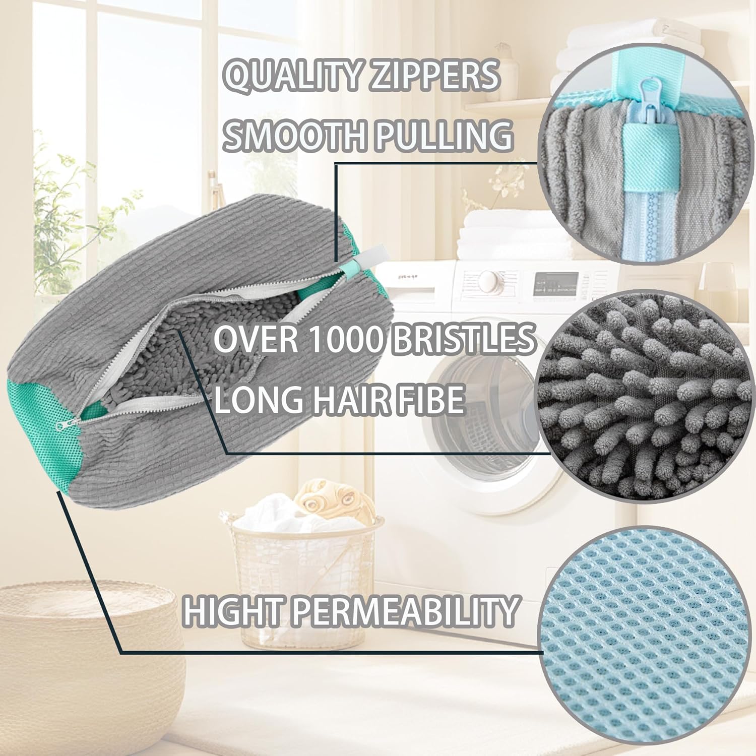 Shoe Washer Bag Laundry Shoe Bag for Washer & Dryer, Reusable 2 Pack Sneaker Cleaning Bag, 360° Deep Cleaning Machine for All Shoe Types with Self-Locking Zipper（Grey） - Image 2