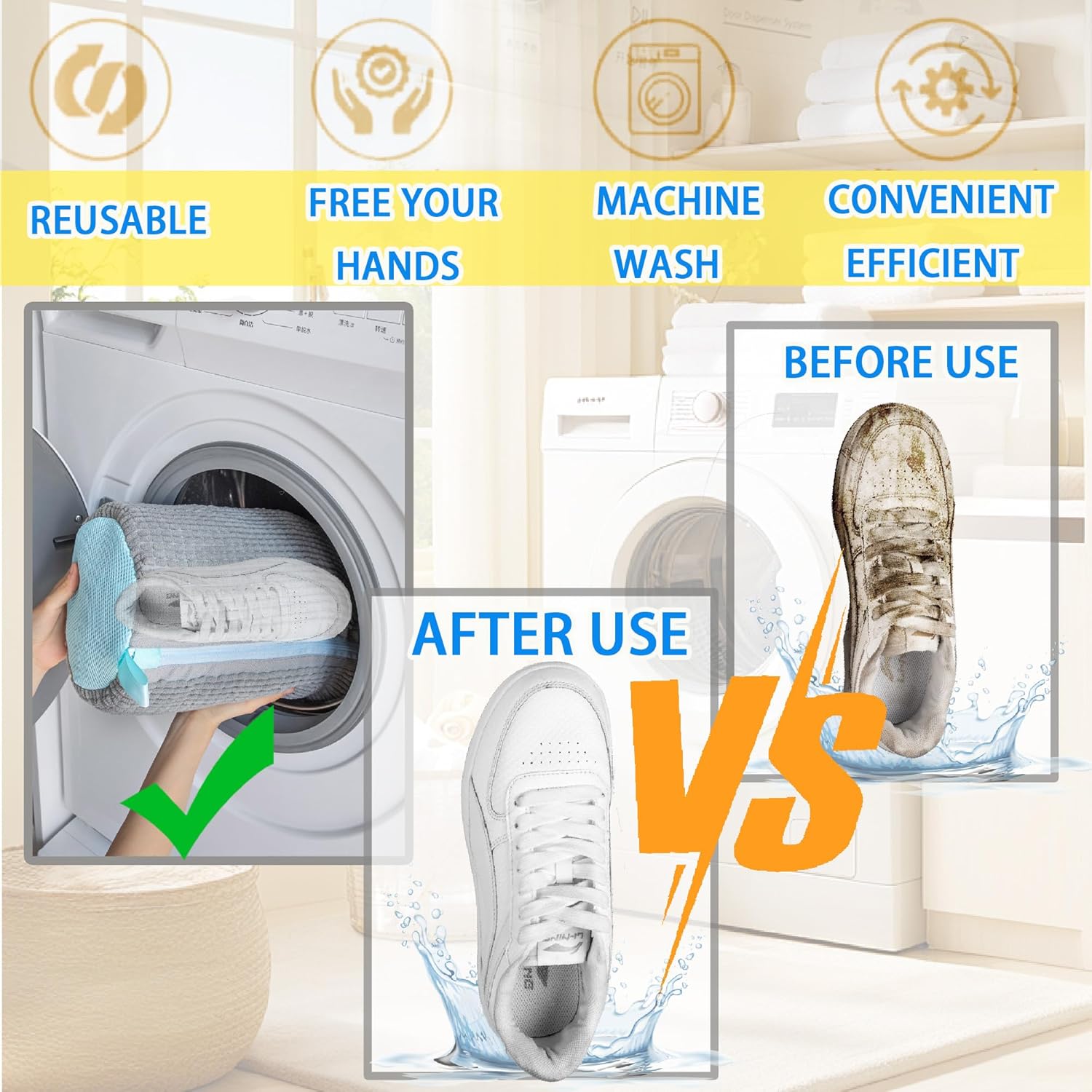 Shoe Washer Bag Laundry Shoe Bag for Washer & Dryer, Reusable 2 Pack Sneaker Cleaning Bag, 360° Deep Cleaning Machine for All Shoe Types with Self-Locking Zipper（Grey） - Image 4