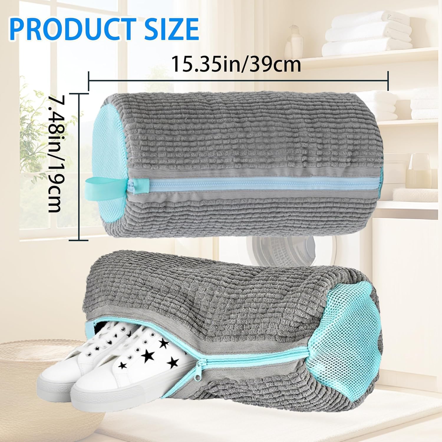 Shoe Washer Bag Laundry Shoe Bag for Washer & Dryer, Reusable 2 Pack Sneaker Cleaning Bag, 360° Deep Cleaning Machine for All Shoe Types with Self-Locking Zipper（Grey） - Image 5