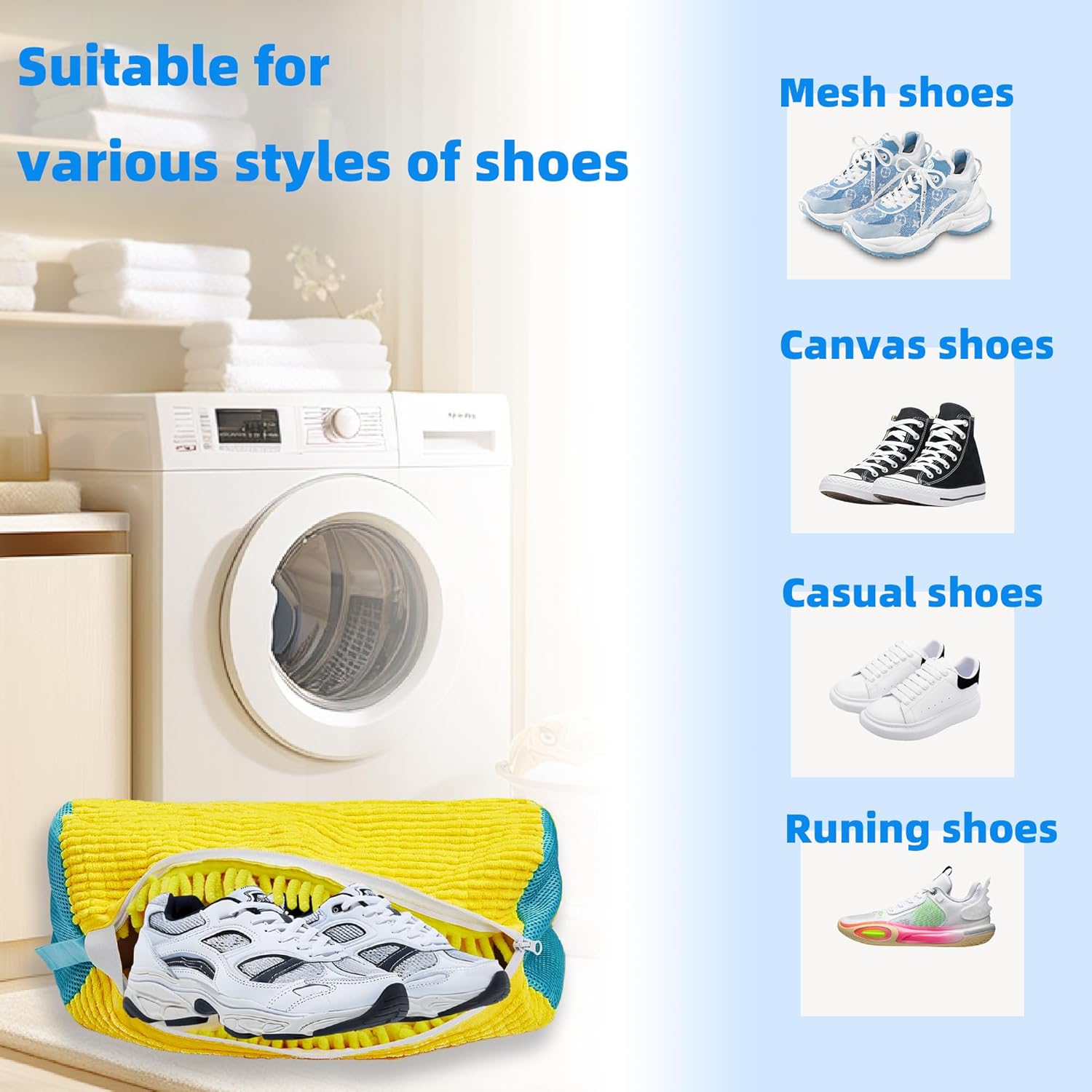 Shoe Washer Bag Laundry Shoe Bag for Washer & Dryer, Reusable 2 Pack Sneaker Cleaning Bag, 360° Deep Cleaning Machine for All Shoe Types with Self-Locking Zipper - Image 2