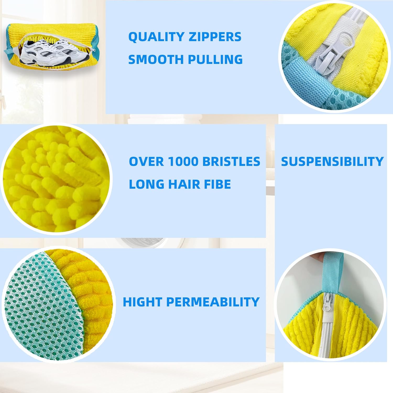 Shoe Washer Bag Laundry Shoe Bag for Washer & Dryer, Reusable 2 Pack Sneaker Cleaning Bag, 360° Deep Cleaning Machine for All Shoe Types with Self-Locking Zipper - Image 3