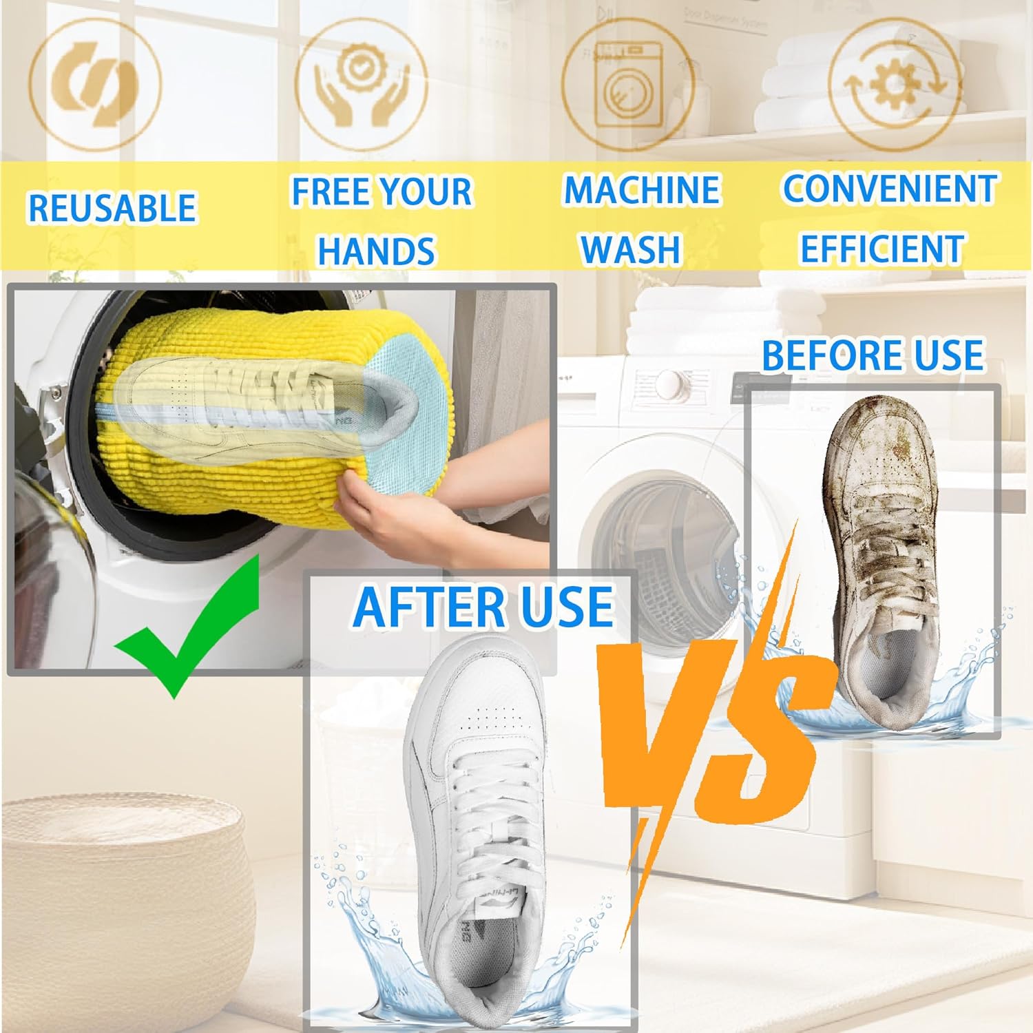Shoe Washer Bag Laundry Shoe Bag for Washer & Dryer, Reusable 2 Pack Sneaker Cleaning Bag, 360° Deep Cleaning Machine for All Shoe Types with Self-Locking Zipper - Image 4