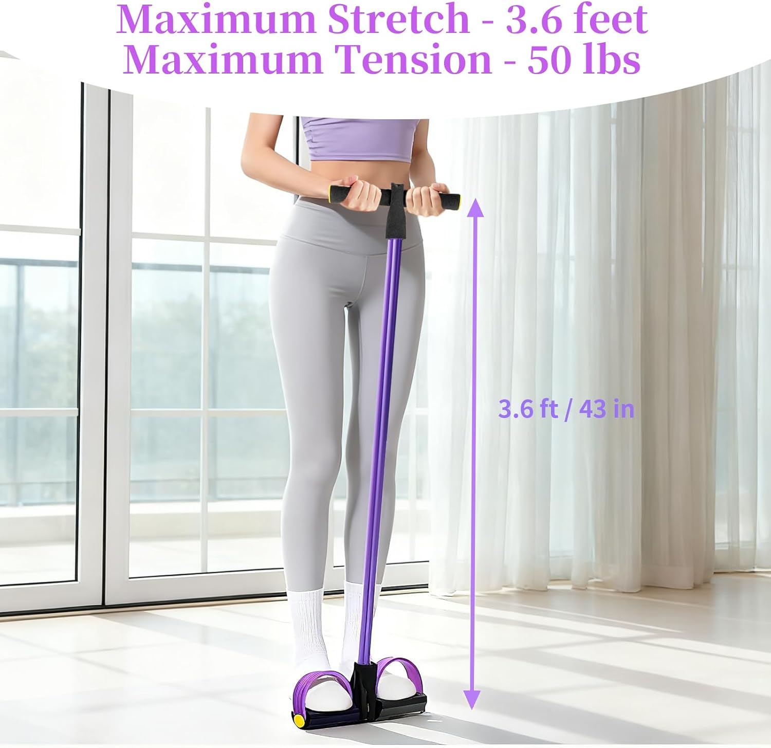 Pedal Resistance Bands with Handles, Upgrade 6-Tubes Manual Tension Training Pedal, Natural Rubber Foot Pedal Resistance Bands, Multifunction Fitness Bands for Abdomen, Waist, Arm, Leg（Purple） - Image 7