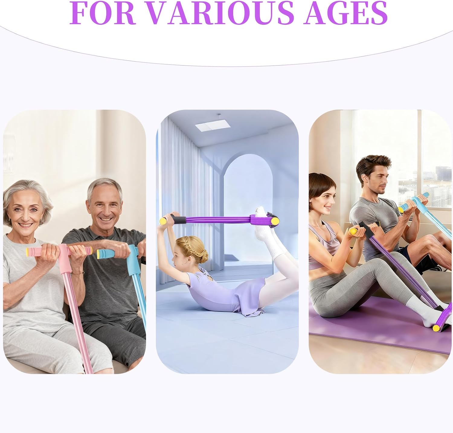 Pedal Resistance Bands with Handles, Upgrade 6-Tubes Manual Tension Training Pedal, Natural Rubber Foot Pedal Resistance Bands, Multifunction Fitness Bands for Abdomen, Waist, Arm, Leg（Purple） - Image 8