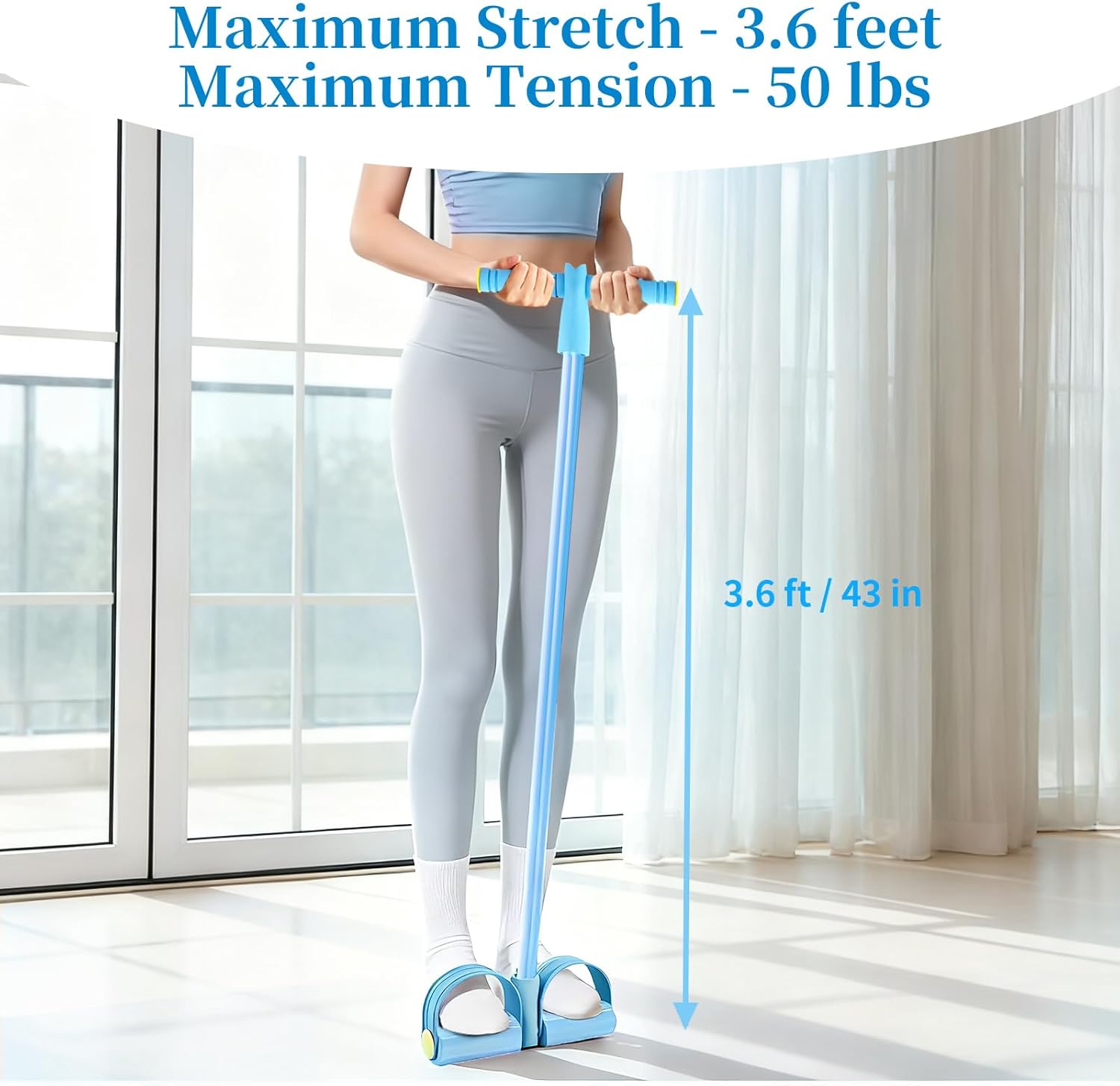 Pedal Resistance Bands with Handles, Upgrade 6-Tubes Manual Tension Training Pedal, Natural Rubber Foot Pedal Resistance Bands, Multifunction Fitness Bands for Abdomen, Waist, Arm, Leg（Blue） - Image 7