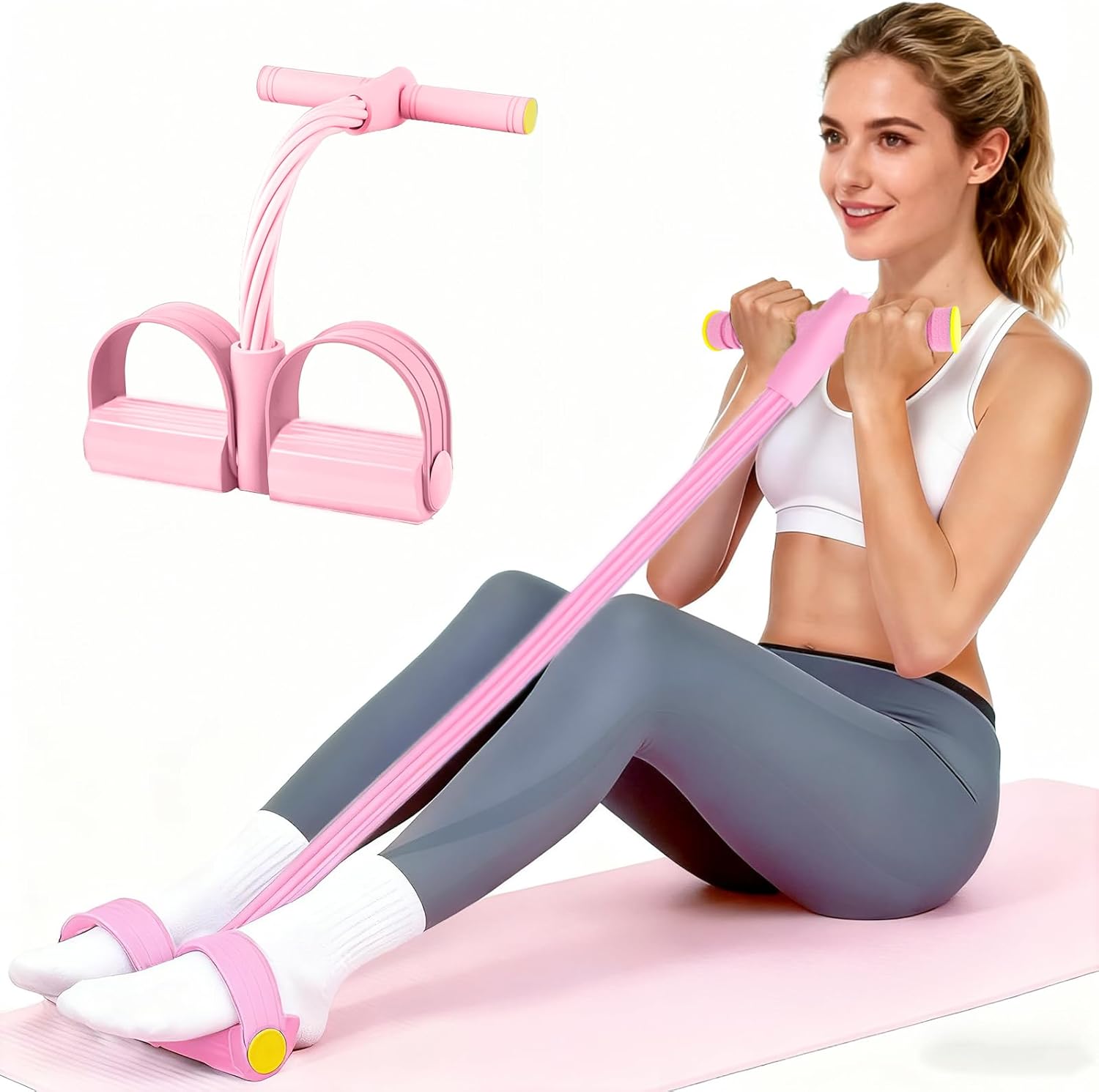 Pedal Resistance Bands with Handles, Upgrade 6-Tubes Manual Tension Training Pedal, Natural Rubber Foot Pedal Resistance Bands, Multifunction Fitness Bands for Abdomen, Waist, Arm, Leg - Image 1