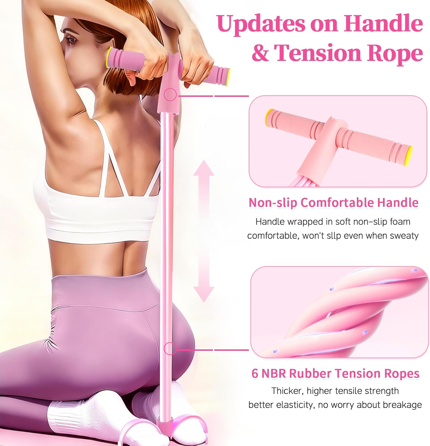 Pedal Resistance Bands with Handles, Upgrade 6-Tubes Manual Tension Training Pedal, Natural Rubber Foot Pedal Resistance Bands, Multifunction Fitness Bands for Abdomen, Waist, Arm, Leg - Image 3
