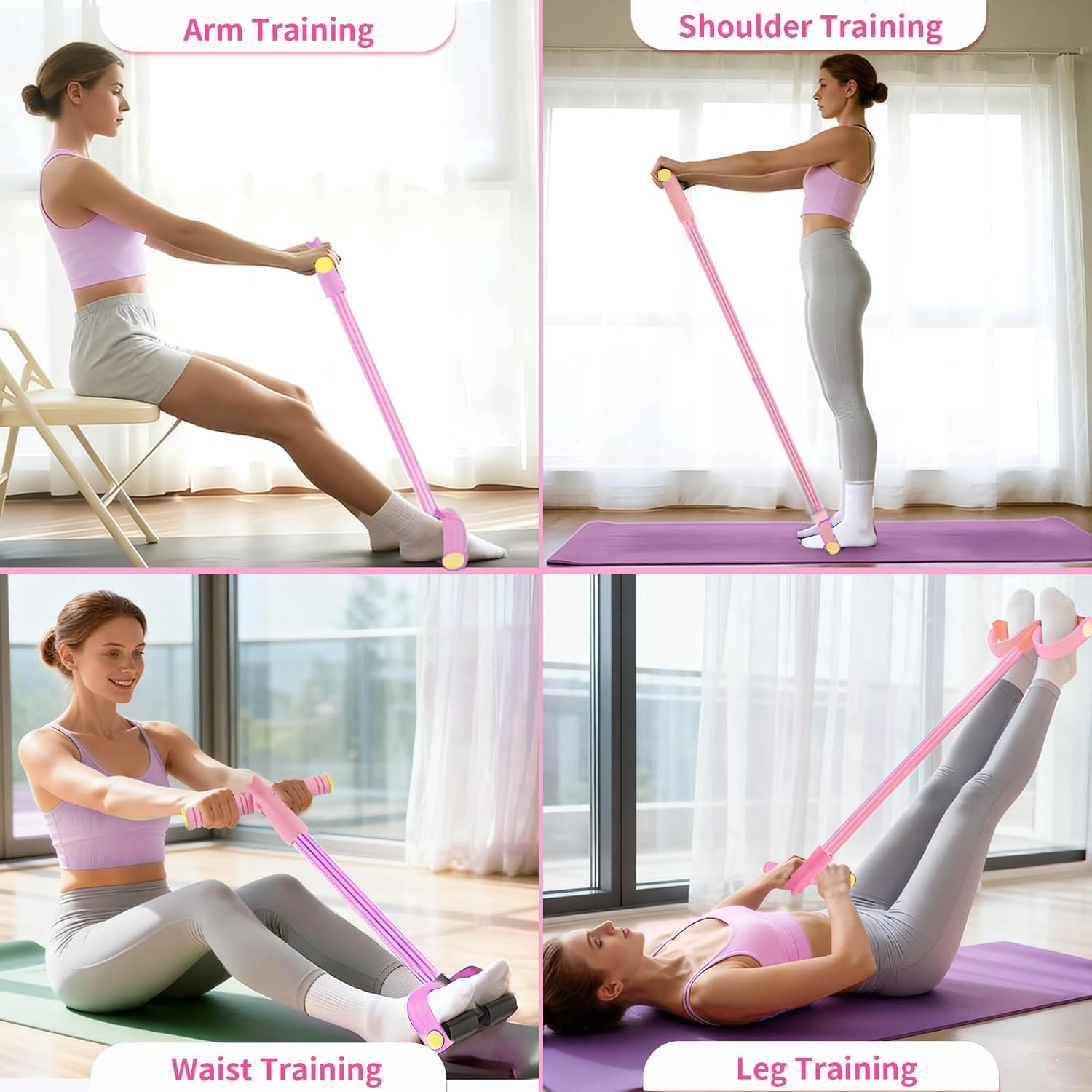 Pedal Resistance Bands with Handles, Upgrade 6-Tubes Manual Tension Training Pedal, Natural Rubber Foot Pedal Resistance Bands, Multifunction Fitness Bands for Abdomen, Waist, Arm, Leg - Image 5