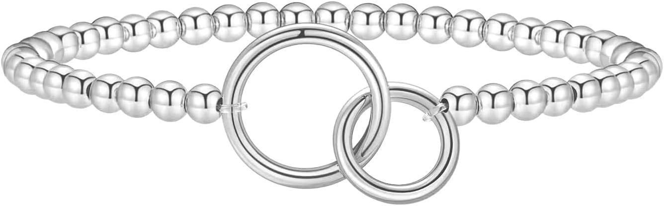 Women’s Silver Bracelet, Silver Elastic Beaded Bracelet, Handmade Ball Accent Bracelet, Elegant Silver Jewelry Gift. - Image 1