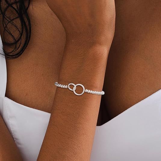 Women’s Silver Bracelet, Silver Elastic Beaded Bracelet, Handmade Ball Accent Bracelet, Elegant Silver Jewelry Gift. - Image 3