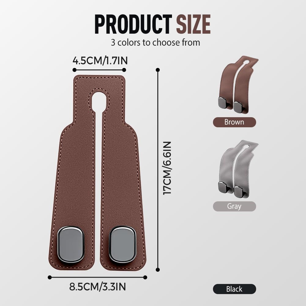Headrest Hook for Car Seat Headrest, 2026 Wallet & Bag Hook Cute Car Wallet Holder, Double Hook Leather Car Headrest Hook Seat Back Storage Bag for Travel (Brown*4) - Image 5