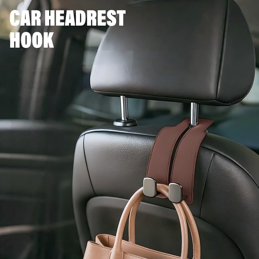 Headrest Hook for Car Seat Headrest, 2026 Wallet & Bag Hook Cute Car Wallet Holder, Double Hook Leather Car Headrest Hook Seat Back Storage Bag for Travel (Black*2) - Image 4